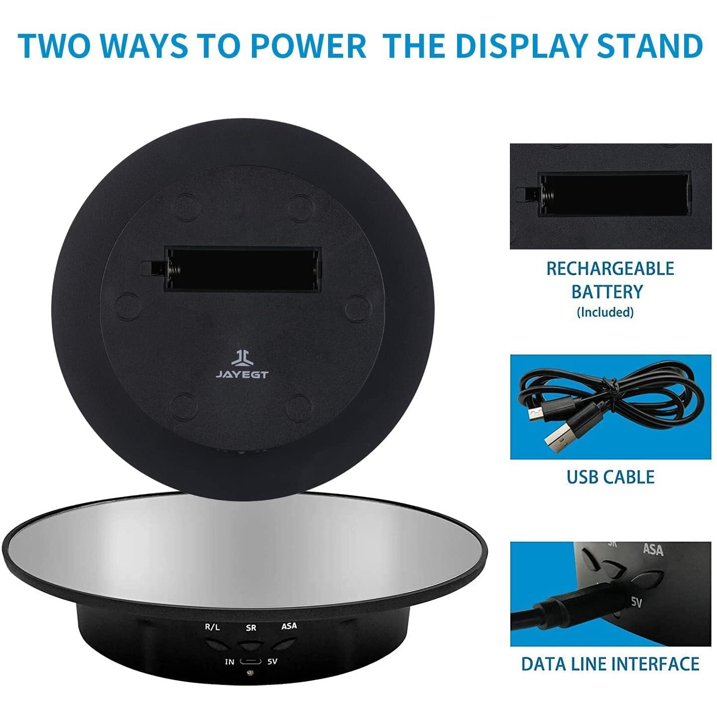 Jayegt Motorized Rotating Display Stand, 7.87Inch /17.6Lbs Load, 360 Degree Electric Rotating Turntable For Photography Products, Jewelry, Cake,3D Model, Mirror Cover (Black)