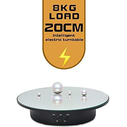 Jayegt Motorized Rotating Display Stand, 7.87Inch /17.6Lbs Load, 360 Degree Electric Rotating Turntable For Photography Products, Jewelry, Cake,3D Model, Mirror Cover (Black)