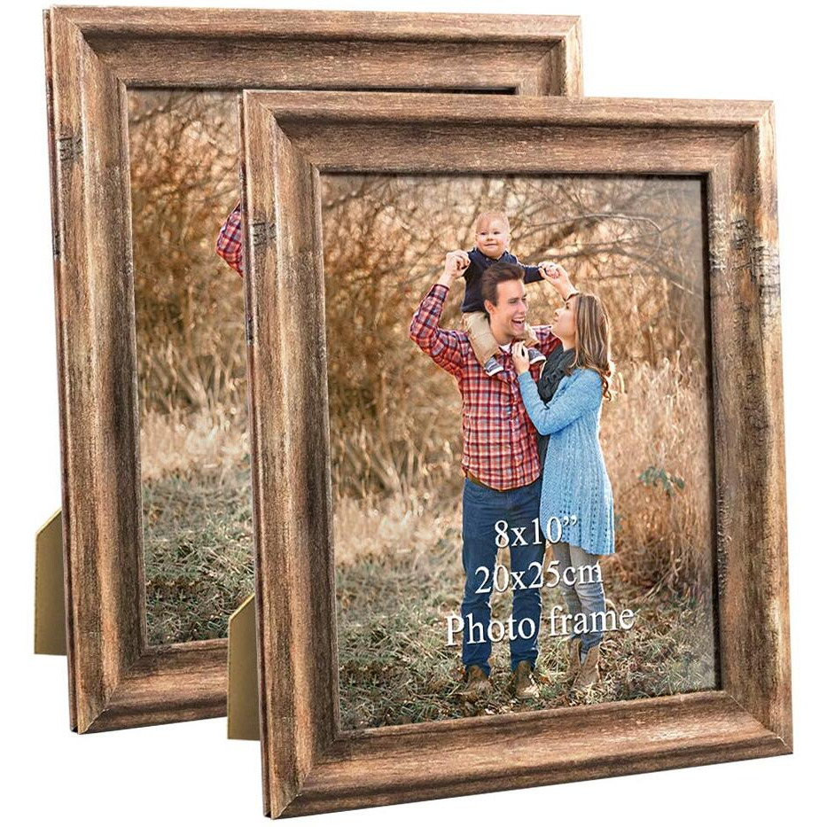 Zbeivan 8X10 Picture Frames Set Of 2 Poster Vintage Brown Rustic Family Art 10X8 Photo Frame For Vertical Horizontal Tabletop Standing Or Wall Hanging