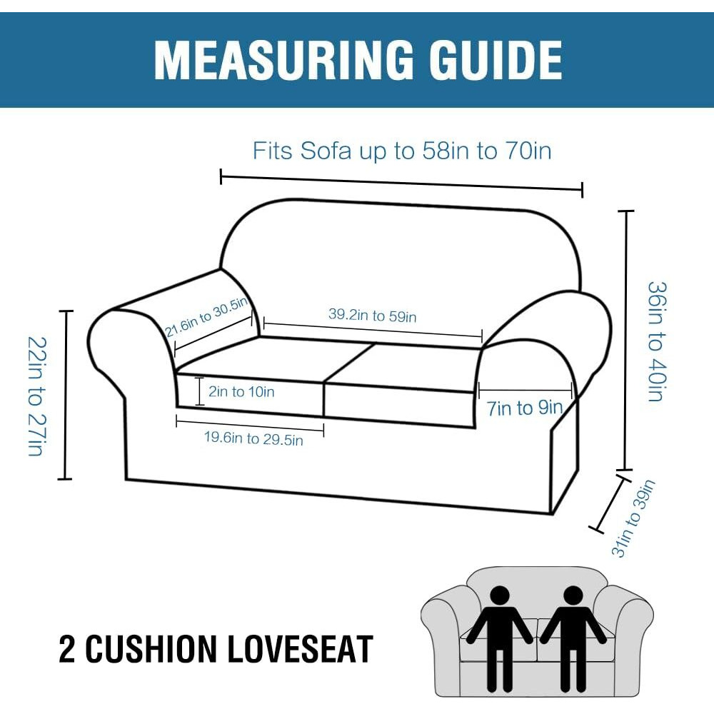 H.Versailtex 3 Piece Stretch Sofa Covers For 2 Cushion Loveseat Couch Covers For Living Room Sofa Slipcovers (Base Cover Plus 2 Seat Cushion Covers) Thicker Jacquard Fabric(Medium Sofa, Navy)