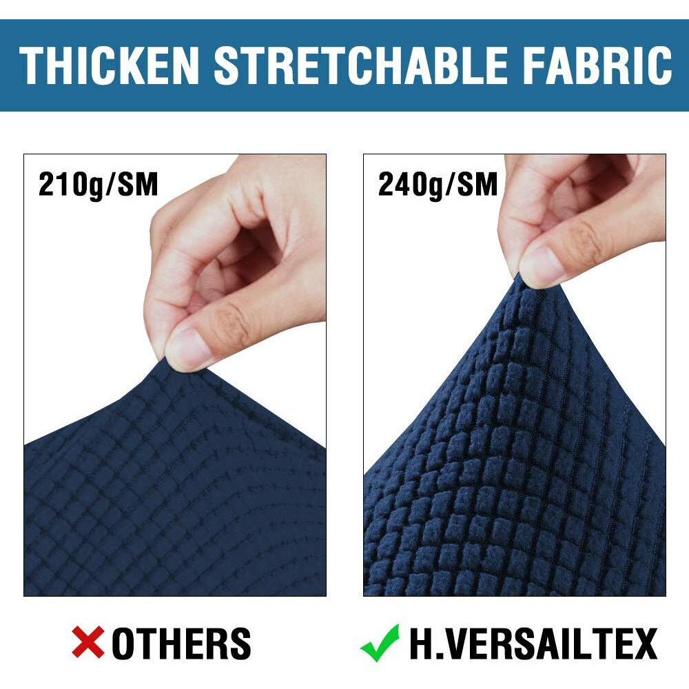 H.Versailtex 3 Piece Stretch Sofa Covers For 2 Cushion Loveseat Couch Covers For Living Room Sofa Slipcovers (Base Cover Plus 2 Seat Cushion Covers) Thicker Jacquard Fabric(Medium Sofa, Navy)
