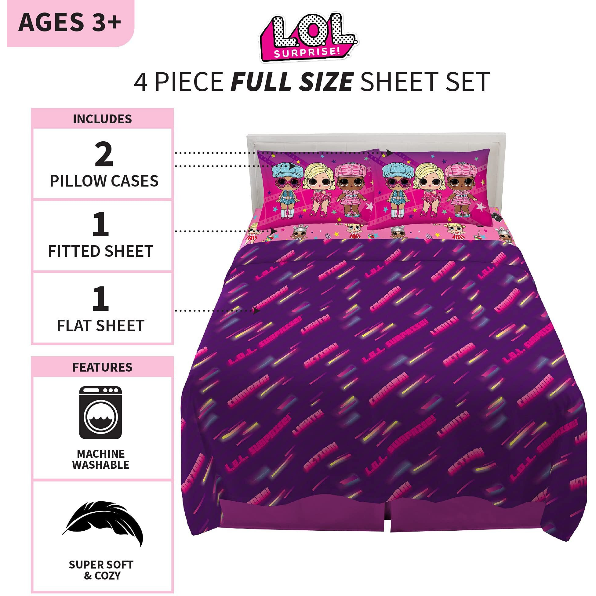 Franco Kids Bedding Super Soft Microfiber Sheet Set, Full, Lol Surprise