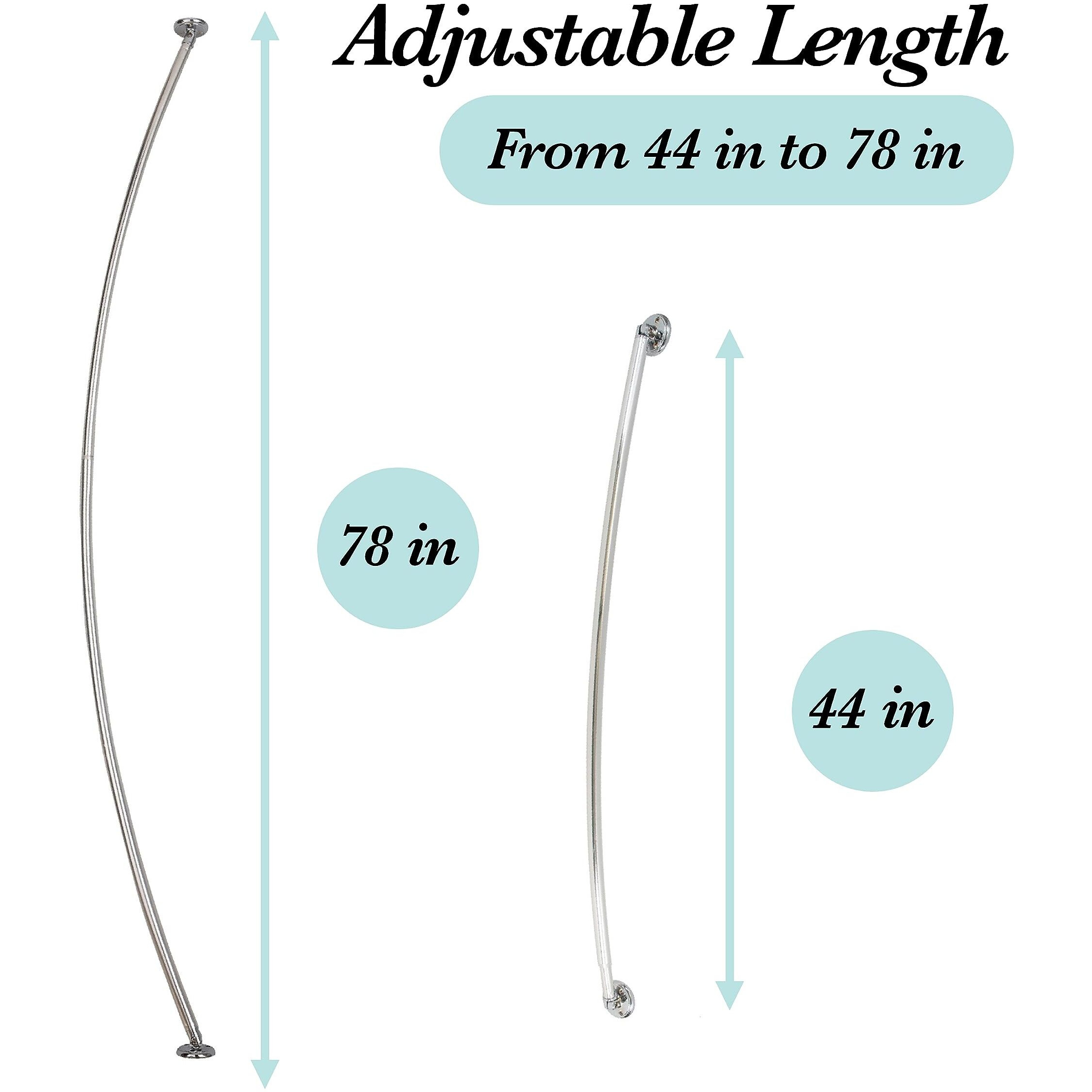 Bath Bliss Curved Shower Rod | Adjustable 44""-78"" Inch | Bathroom Shower Curtain And Liner Rod | 33% More Space | Wall Mounted | Easy Installation | Aluminum