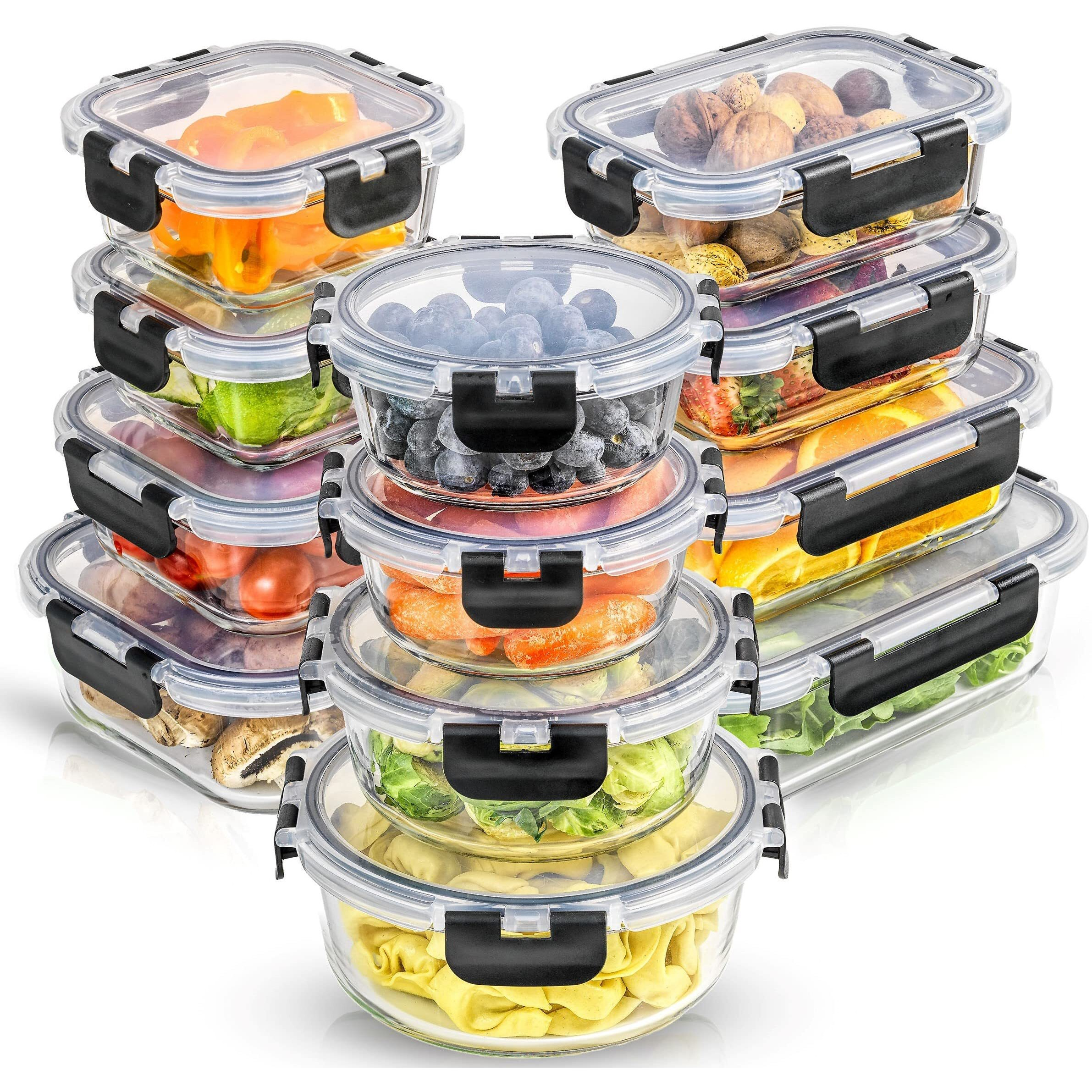 Joyjolt Joyful 24Pc(12 Airtight, Freezer Safe Food Storage Containers And 12 Lids), Pantry Kitchen Storage Containers, Glass Meal Prep Container For Lunch, Glass Storage Containers With Lids