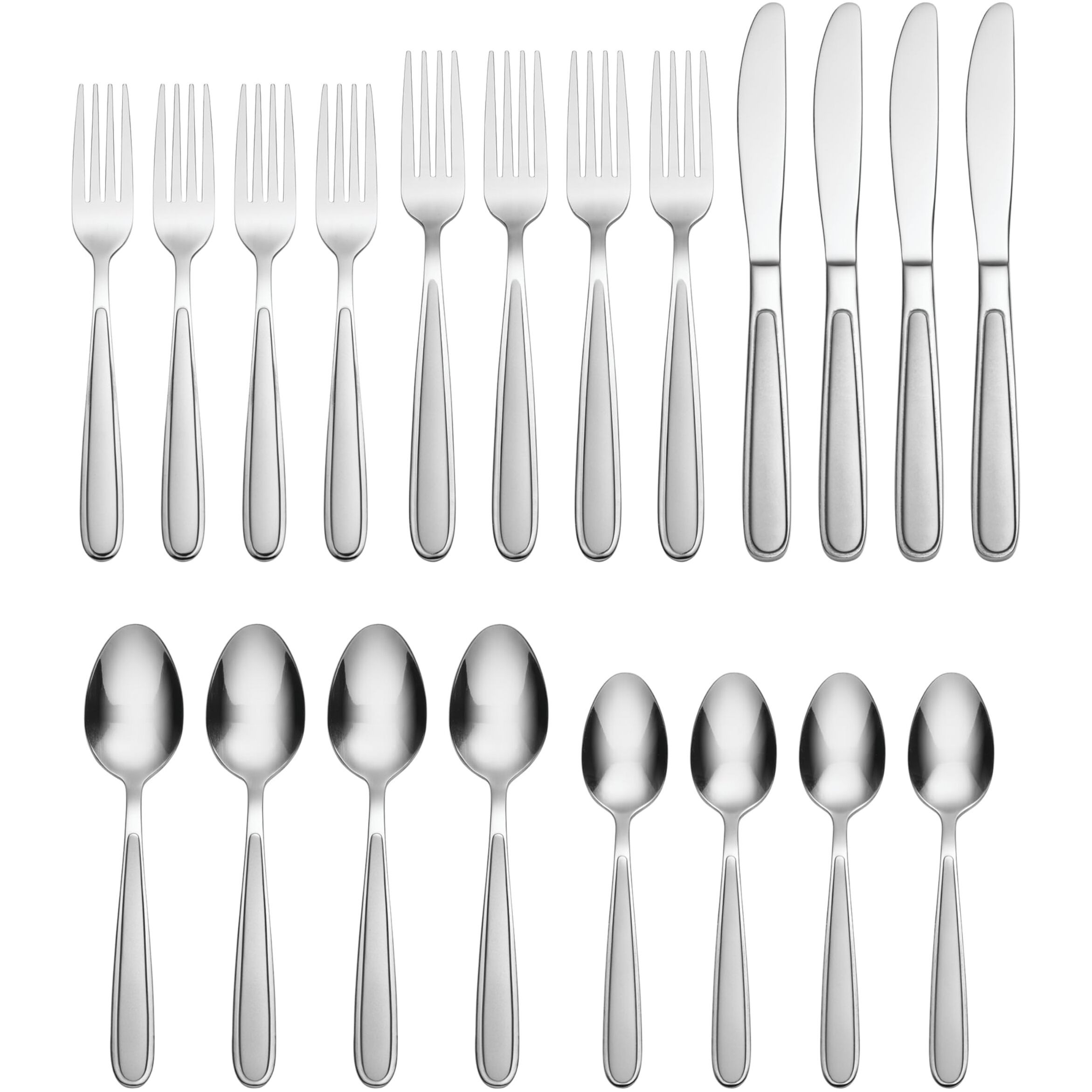 Oneida Jordan 20 Piece Everyday, Service For 4 Flatware, 10.4 Inches, Silverware Set