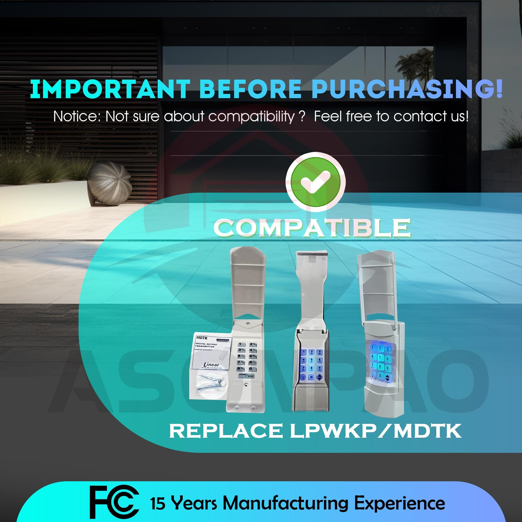 Lpwkp/Mdtk Megacode 318Mhz Wireless Linear Garage Door Opener Keypad Ld033 Ld050 Ls050 (1Pack) 3-Years-Warranty