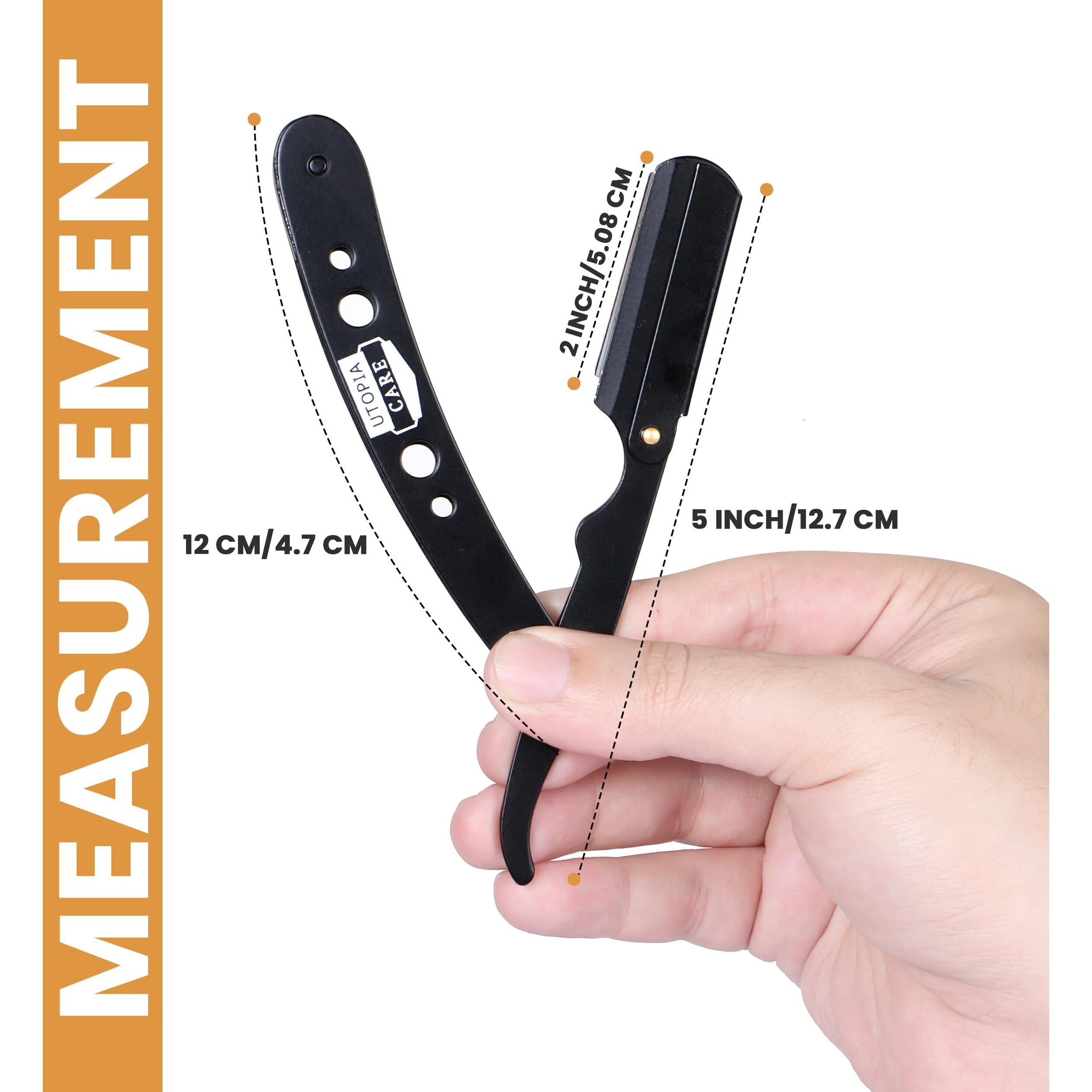Utopia Care Professional Barber Straight Edge Razor Safety With 100-Pack Blades - 100 Percent Stainless Steel (Black)