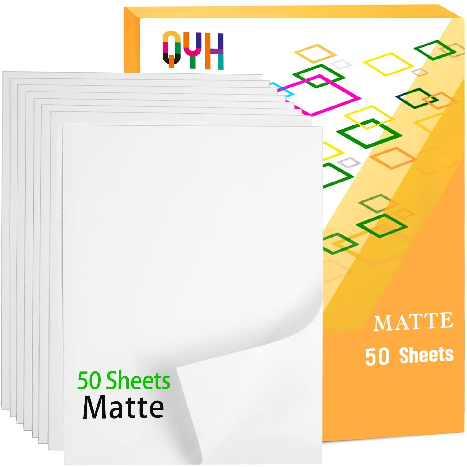 Qyh Premium Printable Vinyl Sticker Paper - 50 Matte White Waterproof Decal Paper Sheets For Inkjet Printer Standard Letter Size 8.5"&quotX11""