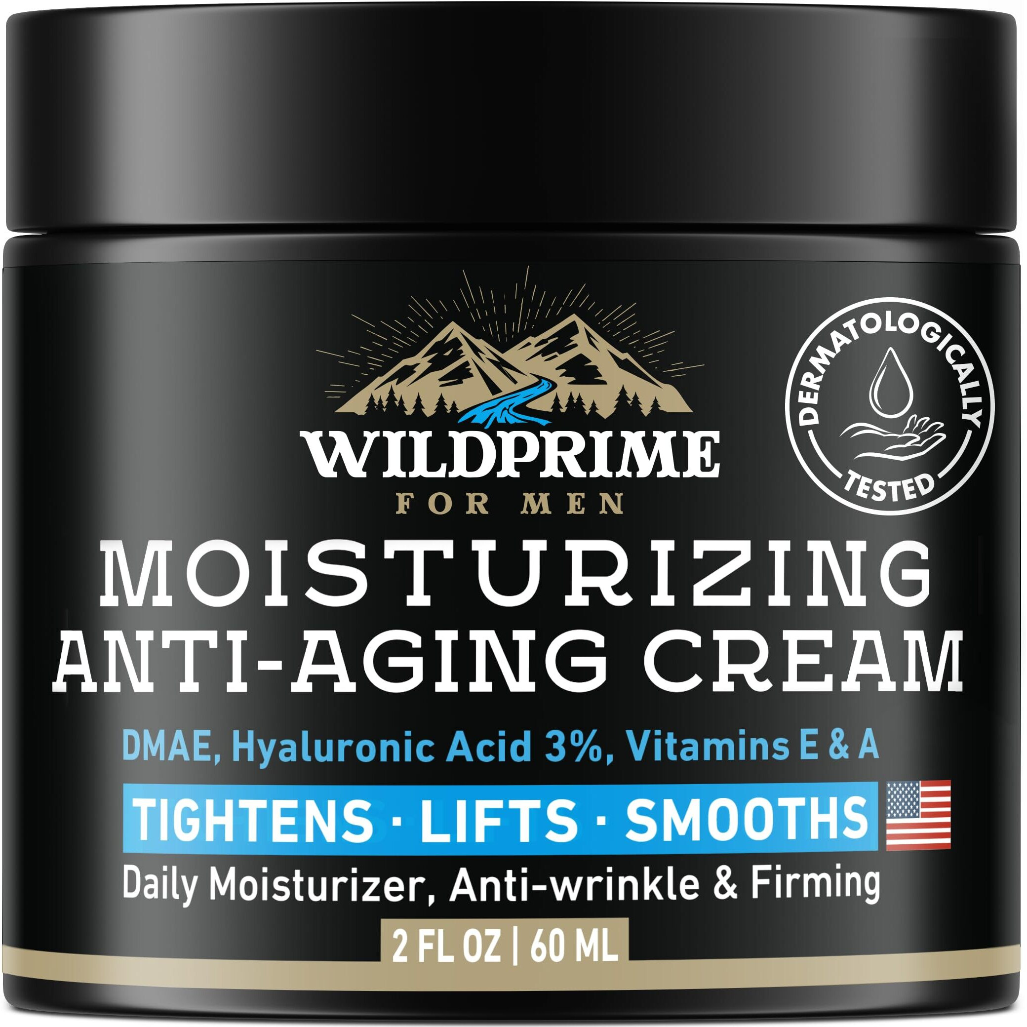 Men's Face Moisturizer Cream - Anti Aging & Wrinkle - Made In Usa - Collagen, Hyaluronic Acid, Vitamins E & A, Avocado Oil - After Shave Lotion - Age Facial Skin Care, Day & Night Moisturizing, 2 Oz