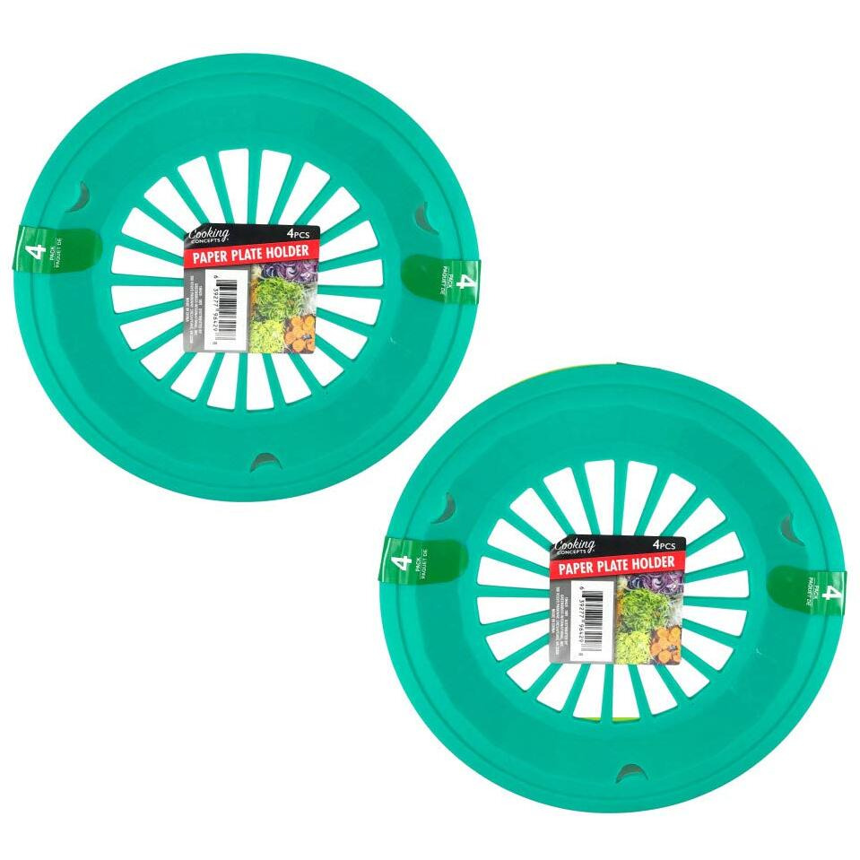 Cooking Concepts Bright Colored Plastic Paper Plate Holders For 9 Inch Paper Plates, 8 Piece Set (Ocean)