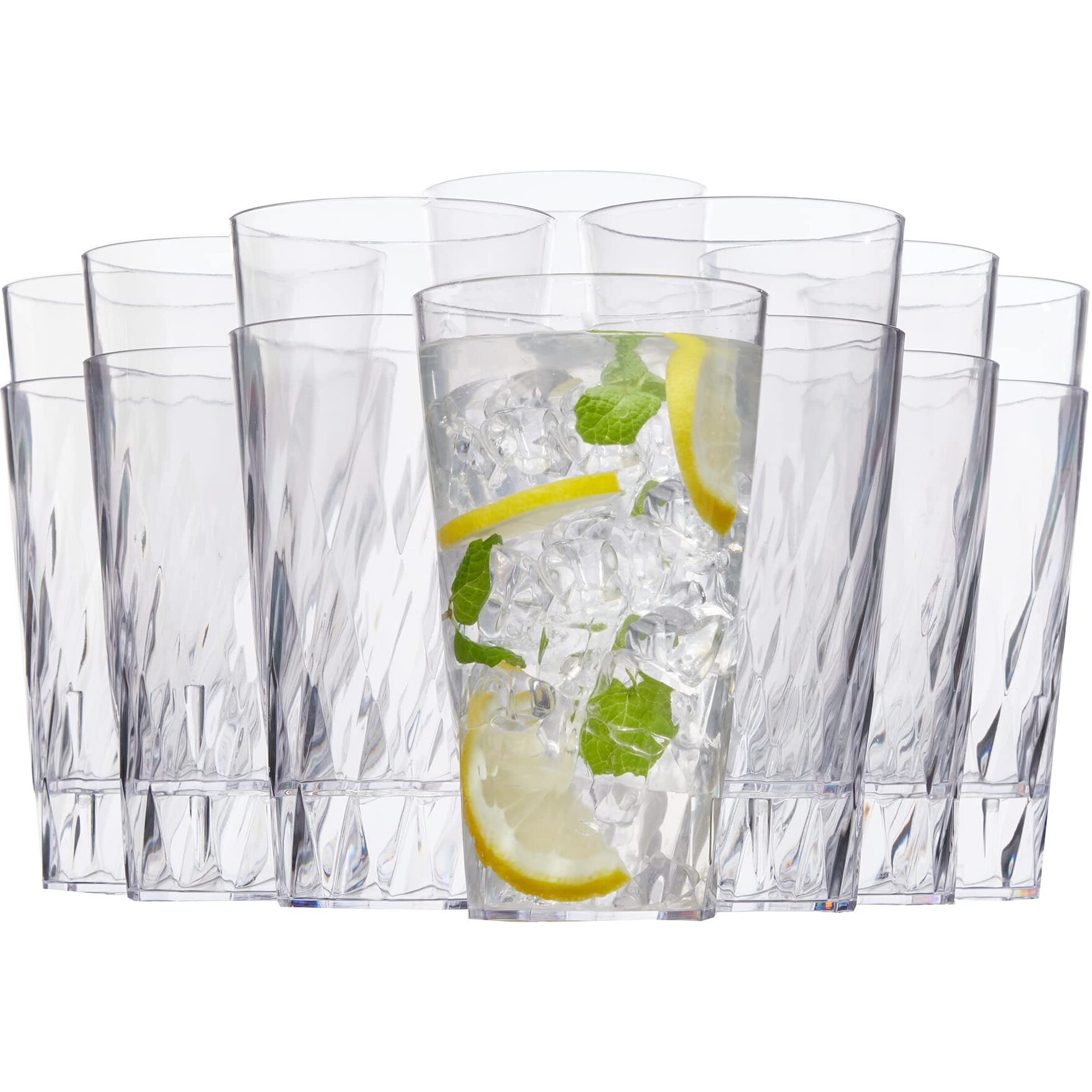 Us Acrylic Palmetto [Set Of 16] 20 Ounce Plastic Stackable Water Tumblers In Clear, Lightweight Value Set Of Drinking Cups, Reusable, Bpa-Free, Made In The Usa, Top-Rack Dishwasher Safe