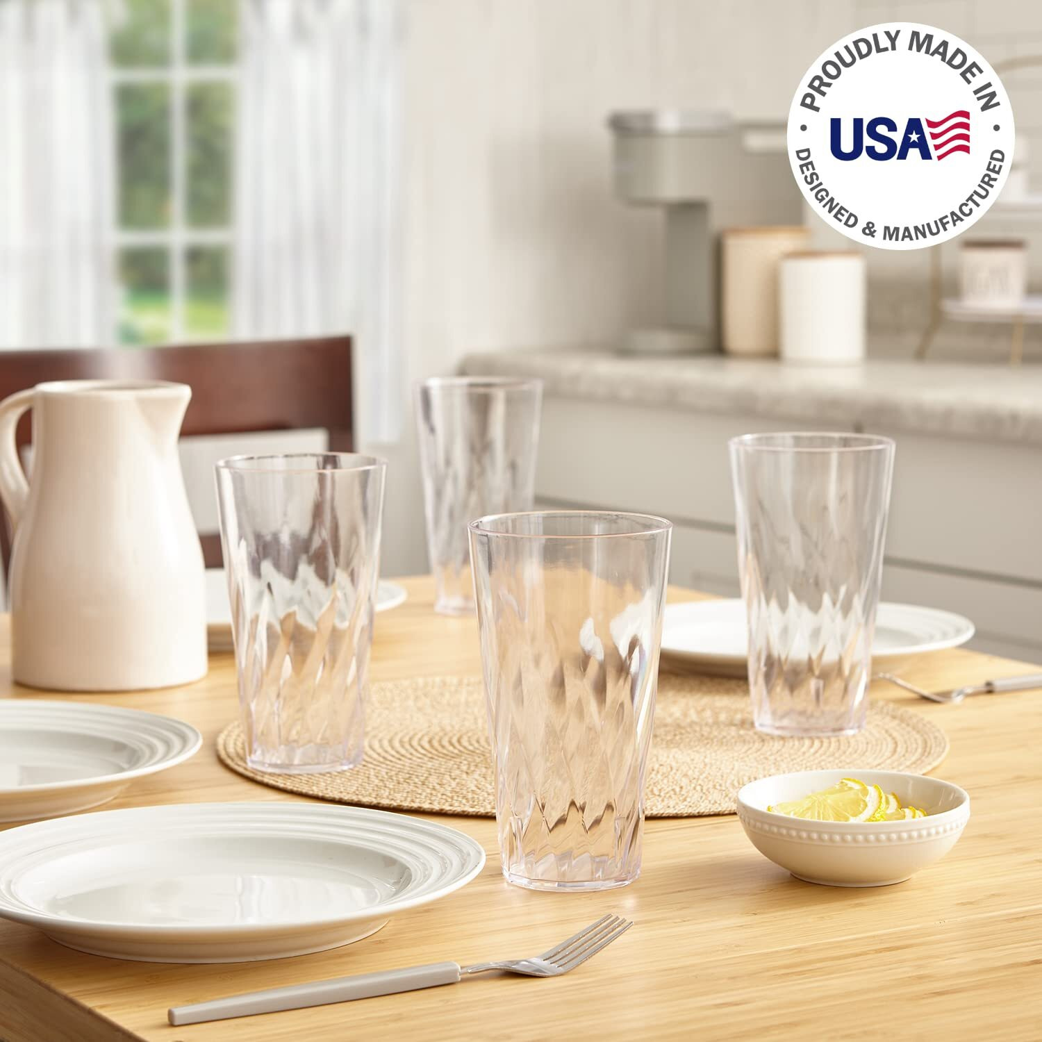Us Acrylic Palmetto [Set Of 16] 20 Ounce Plastic Stackable Water Tumblers In Clear, Lightweight Value Set Of Drinking Cups, Reusable, Bpa-Free, Made In The Usa, Top-Rack Dishwasher Safe