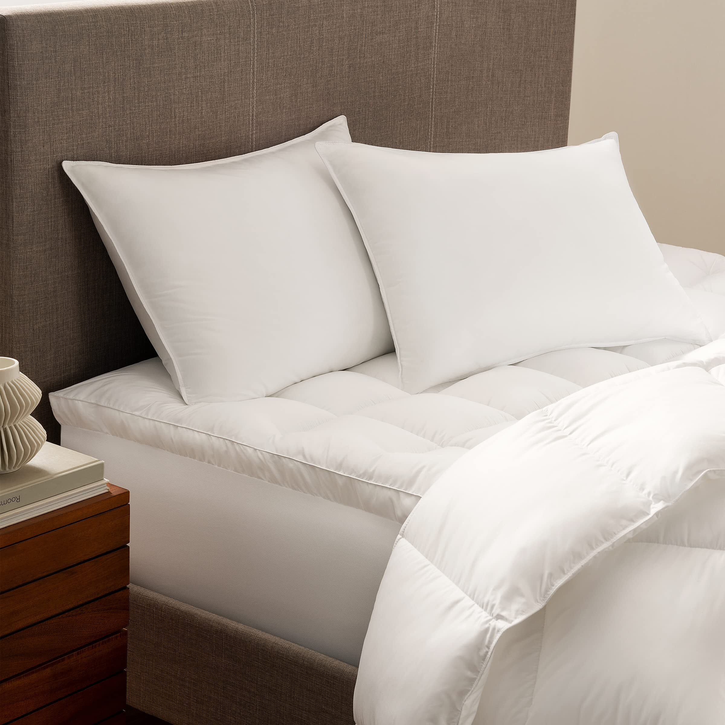 Serta Down Illusion Soft Hypoallergenic Soft/Medium Bed Pillows For Side, Stomach Or Back Sleepers (2 Pack), King, White