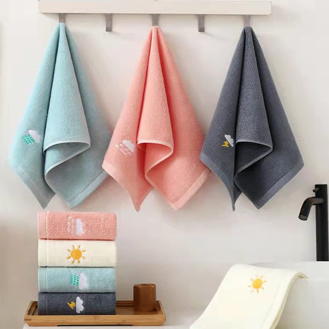 Ruibolu Hand Towels For Bathroom Set 4 Piece, 100% Cotton Bath/ Face Towel Soft Highly Absorbent Towels For Adults And Children For Bathroom Kitchen, 14X29 Inch (Pink White Blue Gray)