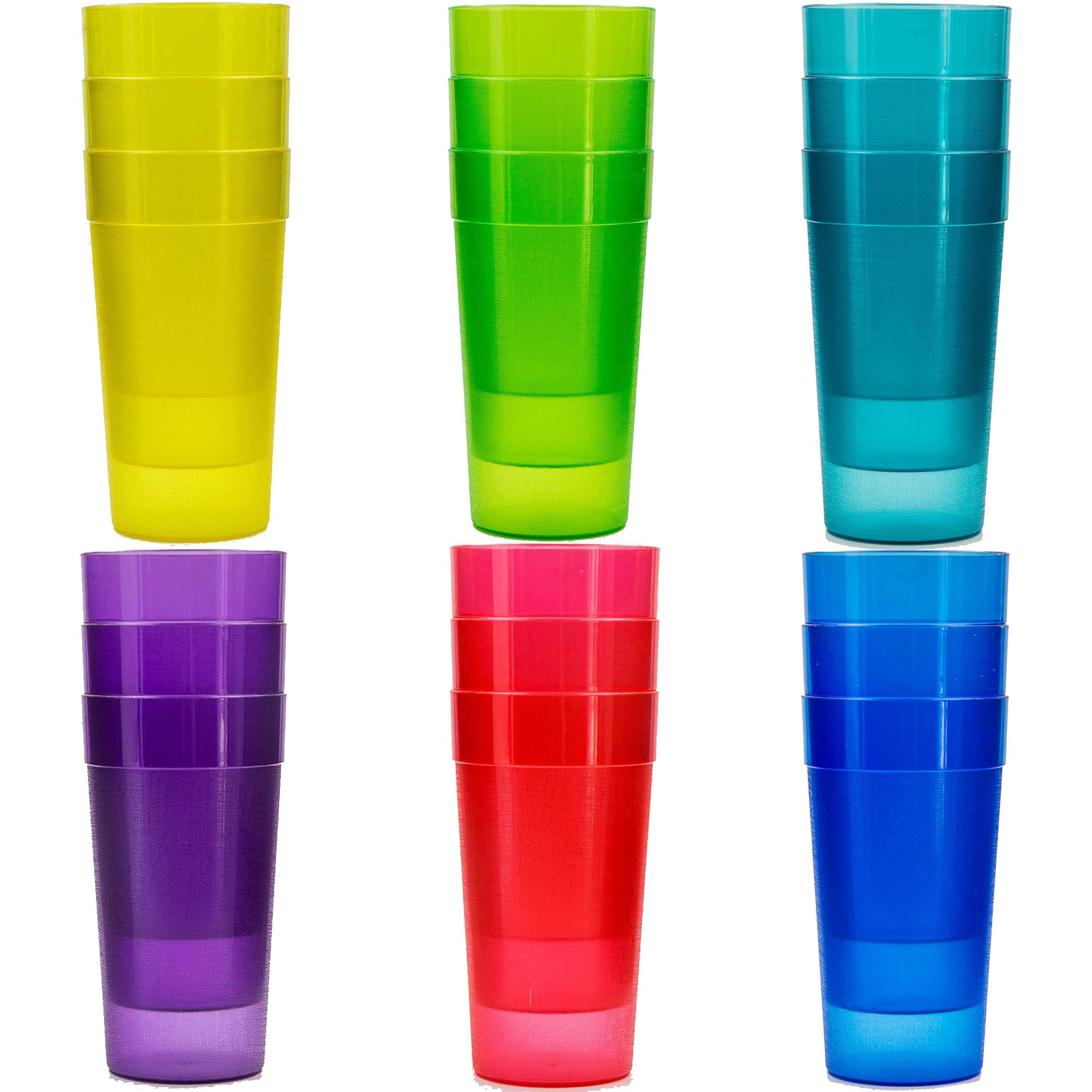 Youngever 18 Pack 20 Ounce Plastic Tumblers, Drinking Glasses, Restaurant-Quality Shatterproof Beverage Tumblers, 6 Colors, Reusable | Stackable | No Bpa | Top-Rack Dishwasher Safe