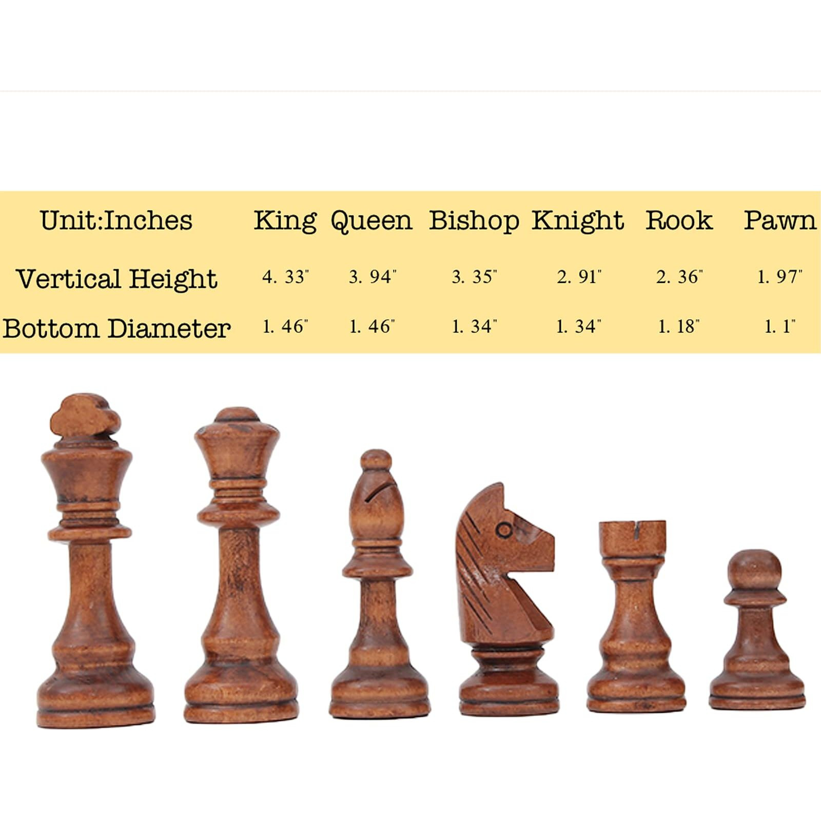 Luckywish Large Wood Chess Pieces,4.3 Inch King,Chess Pieces Only, No Board