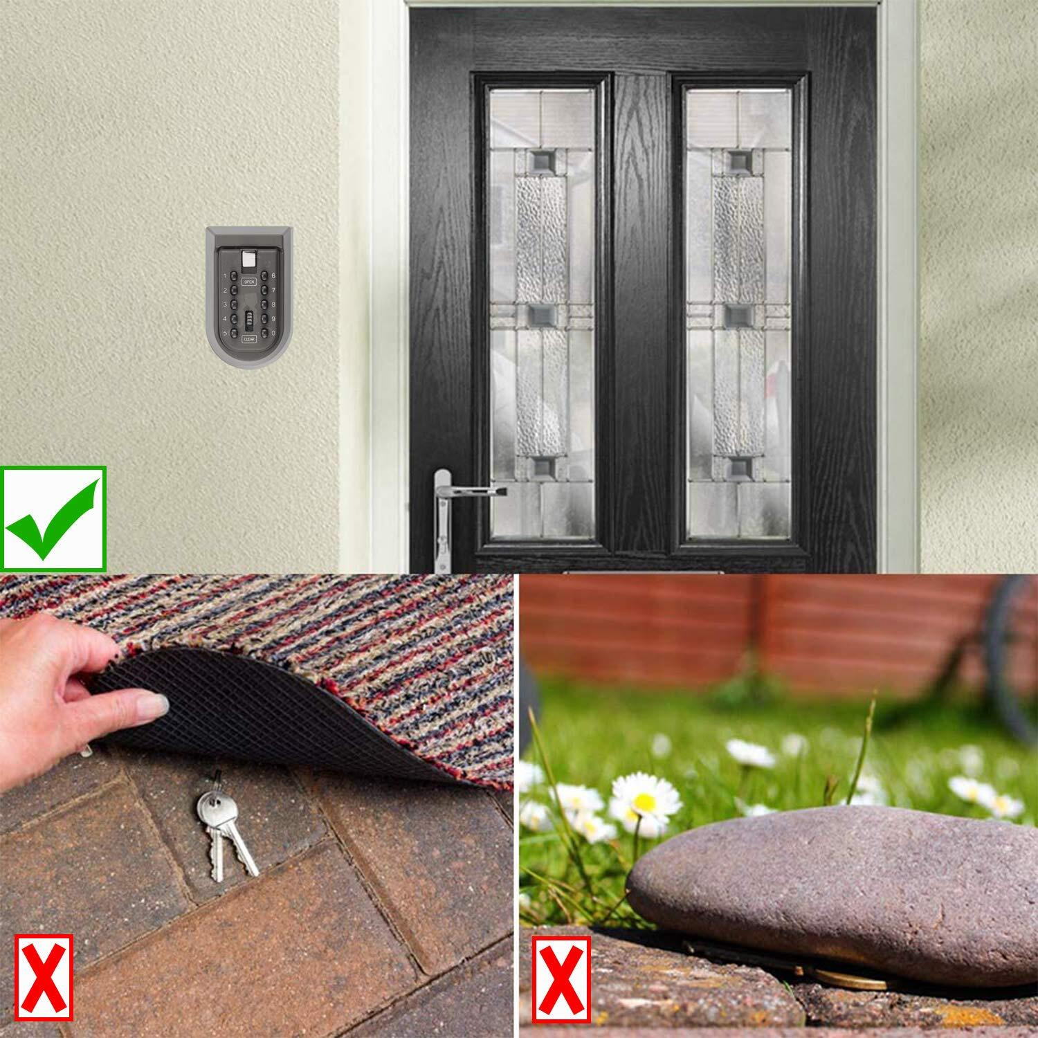 Benrich Outdoor Key Safe Wall Mounted, 10-Digits Combination Key Lock External Storage Box With Push Button Rubber Cover For Home Front Door Gate Elderly Carers