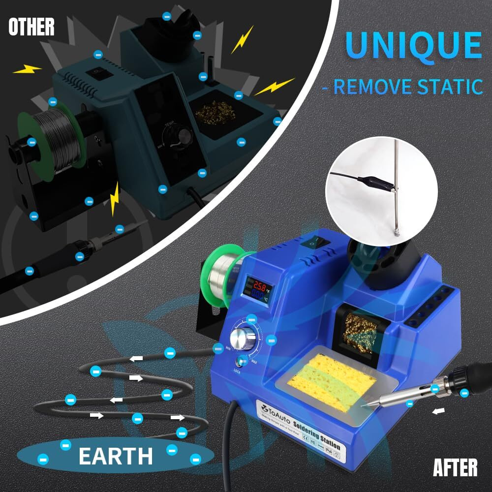 Toauto Ds90 Soldering Station-F & C Dual Digital Display Soldering Iron Station Kit,90W Soldering Iron,302- 842 Temperature, Anti-Static & Grounding Wire, Auto Standby & Sleep,5 Solder Tips, Blue