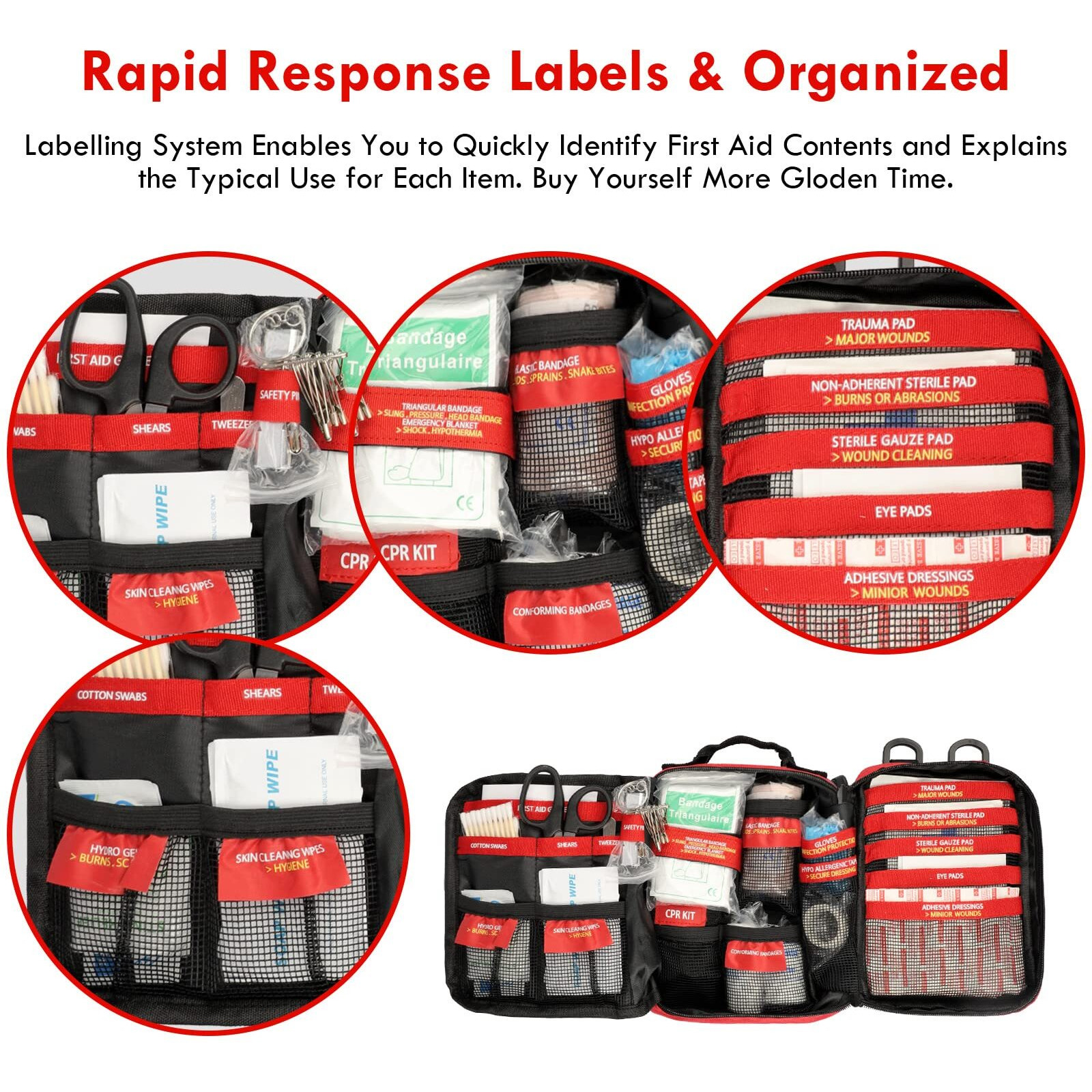 First Aid Kit, Trauma First Aid Kits With Labelled Compartments Molle System, Professional Emergency Kits For Home, Office, Car, Outdoor, Hiking, Travel, Camping
