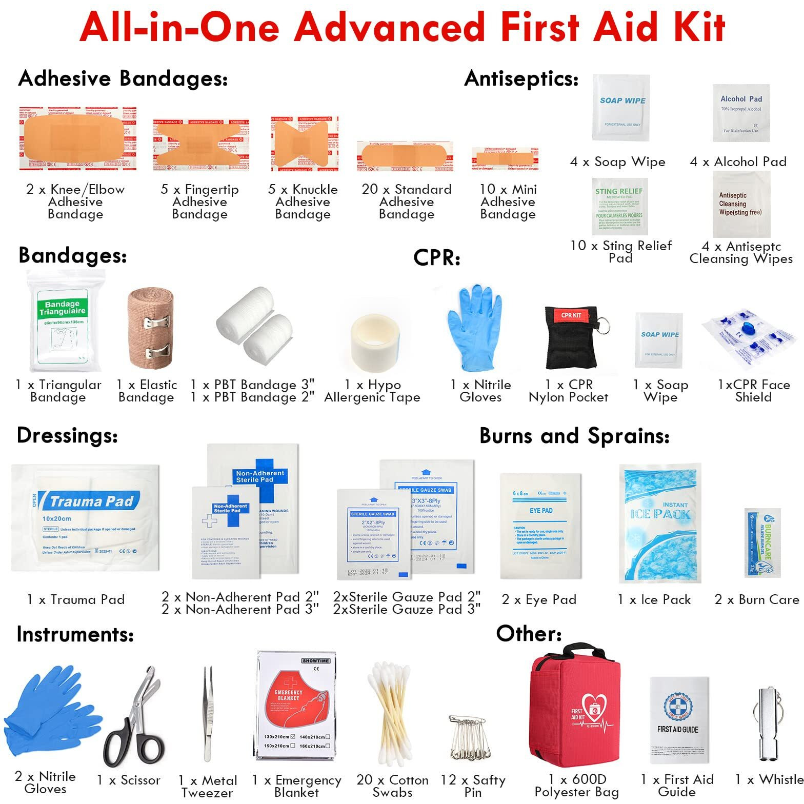 First Aid Kit, Trauma First Aid Kits With Labelled Compartments Molle System, Professional Emergency Kits For Home, Office, Car, Outdoor, Hiking, Travel, Camping