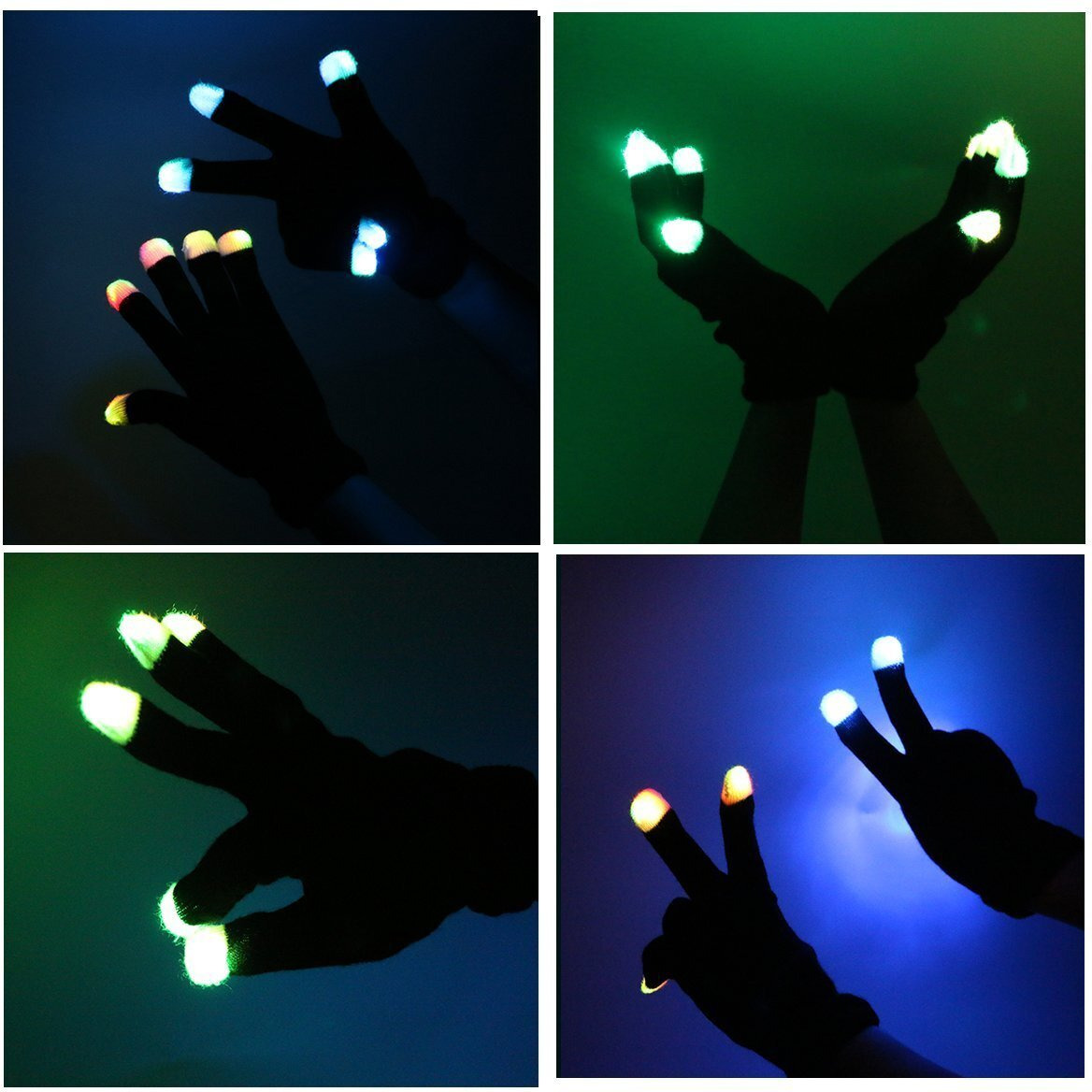 Xisforx 7 Colors Light Show Led Gloves Rave Light Finger Lighting Flashing Glow Mittens(Fingertip)