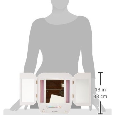Jerdon Modern Tri-Fold Makeup Mirror With Lights - Vanity Mirror With 5X Magnification & Multiple Light Settings - White Base - Model Jgl10W