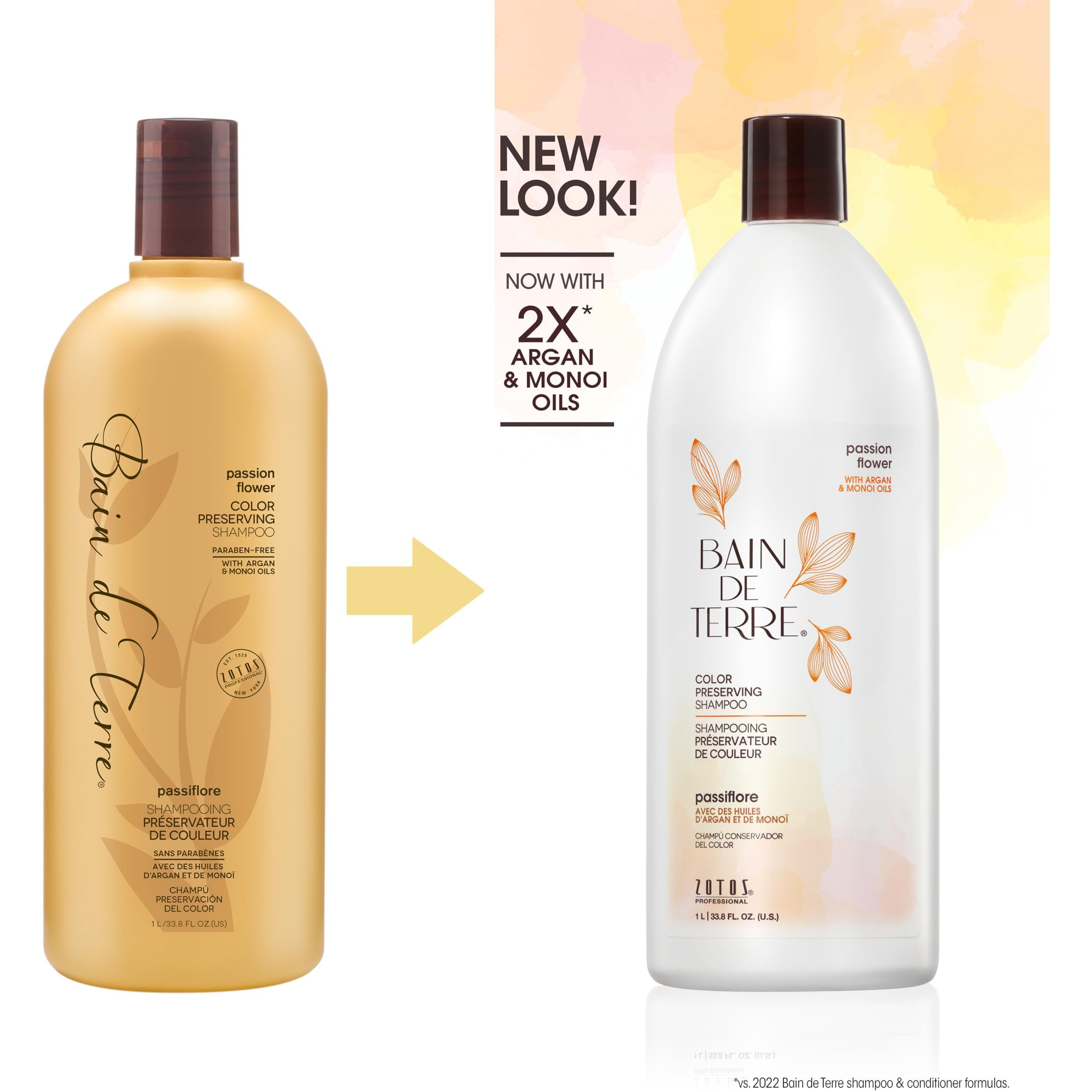 Bain De Terre Passion Flower Color Preserving Shampoo, For Vibrant Color & Protection From Fading, With Argan & Monoi Oils, Paraben-Free, Vegan, 33.8 Fl Oz