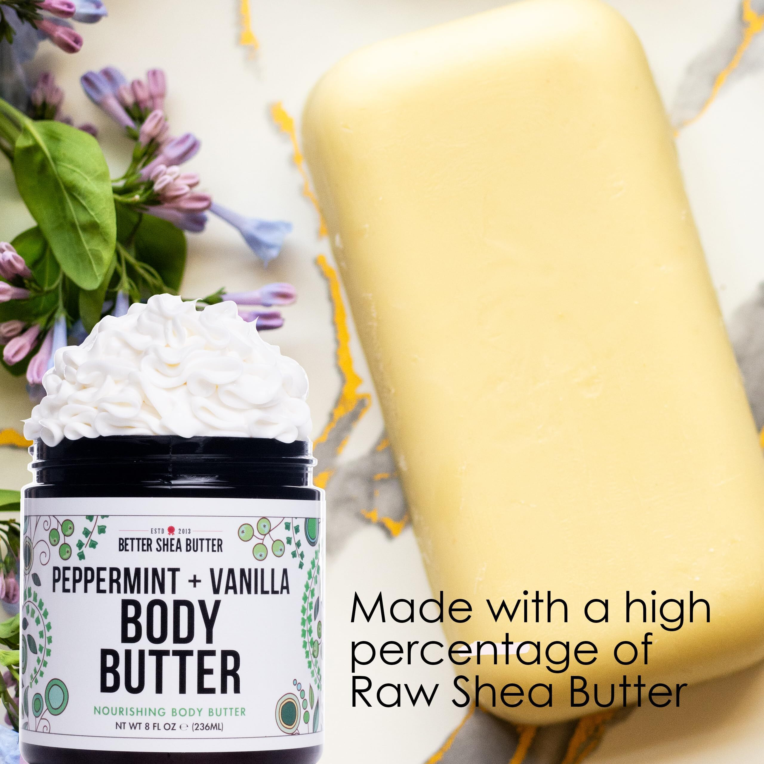 Peppermint Vanilla Body Butter - Natural Lotion For Women With Shea Butter & Jojoba Oil - Non-Greasy Whipped Body Lotion For Dry Skin - Vanilla Scented Peppermint Christmas Body Lotion