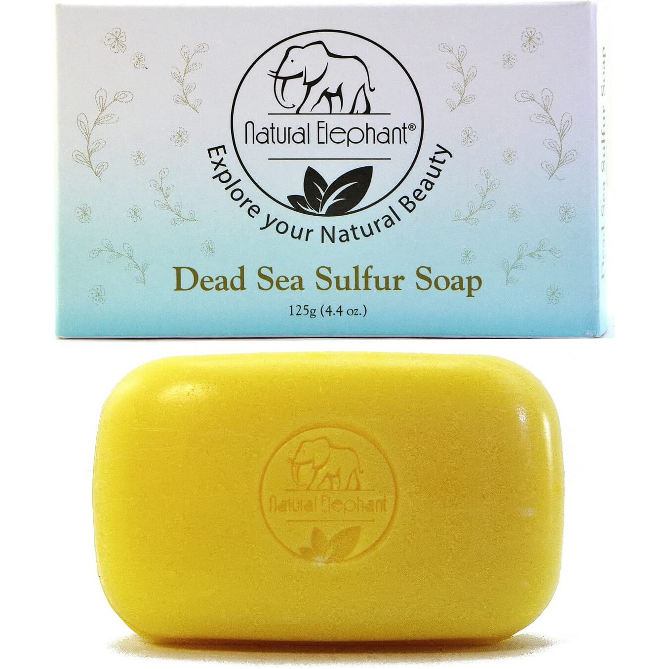 Natural Elephant Dead Sea Sulfur Soap 4.4 Oz With Dead Sea Salt, Aloe Vera, Sulphur Face And Body Cleanser Bar For All Skin Types (3 Pack (13.2 Oz Total))
