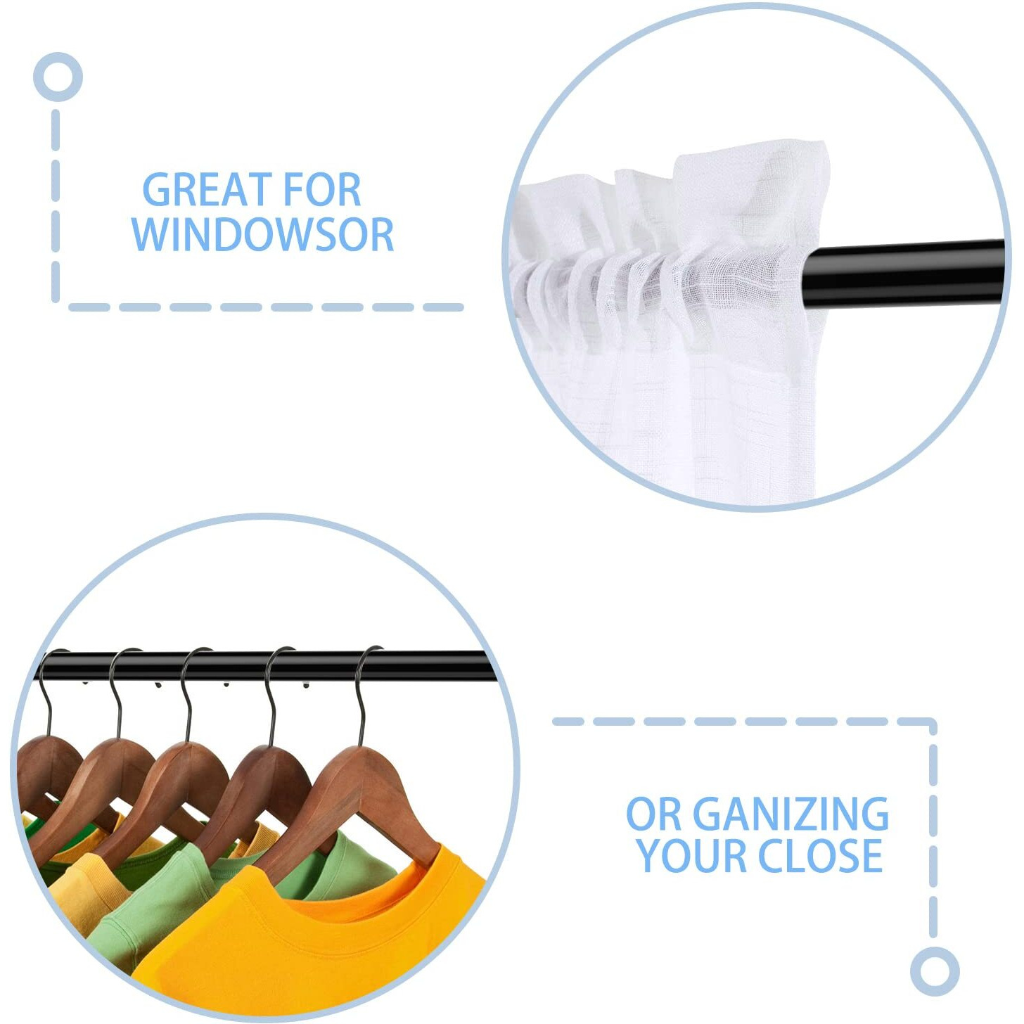 Aizesi Spring Tension Curtain Rods Short Tension Rod (Black, 28"" To 41""-2Pcs)