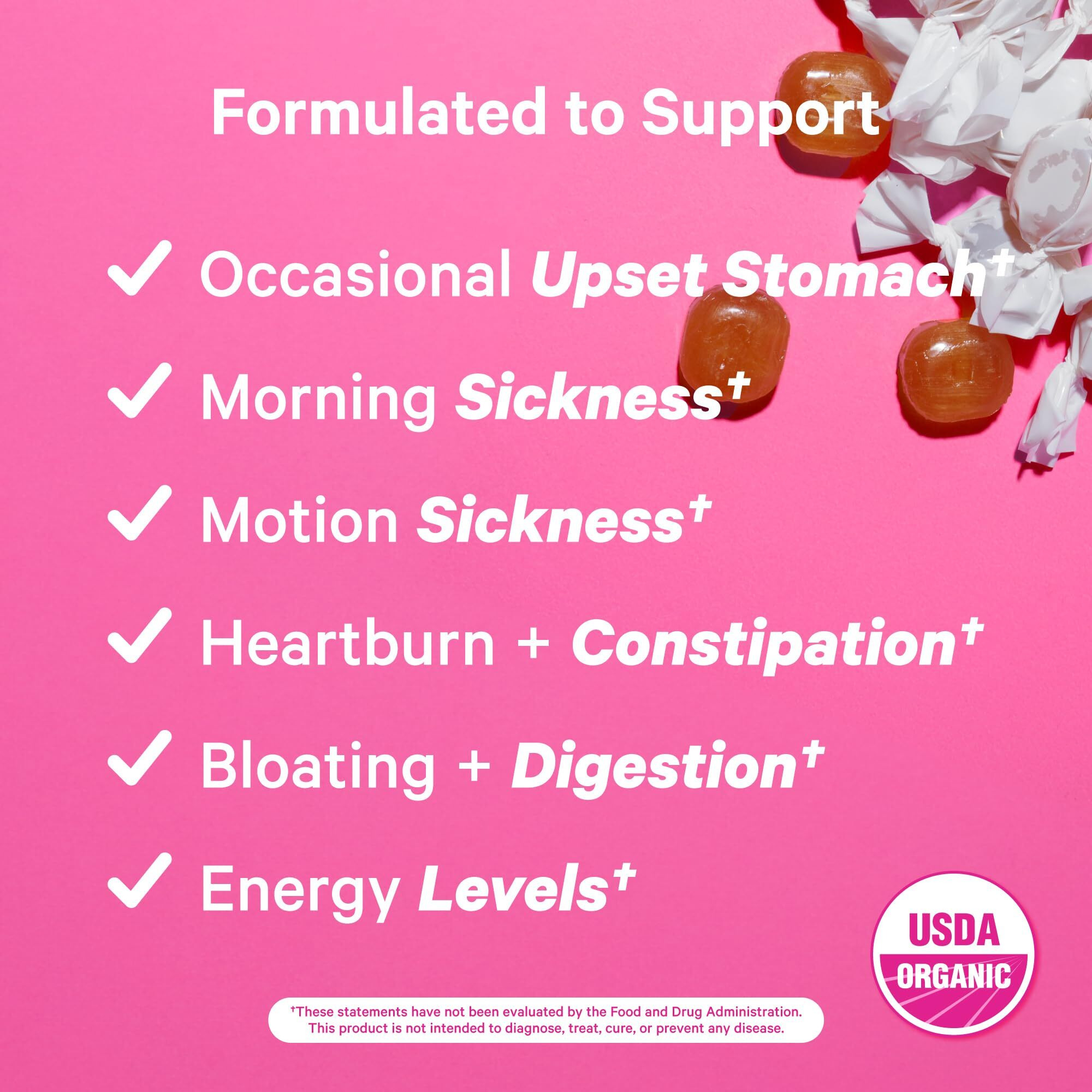 Pink Stork Morning Sickness Sweets, Organic Raspberry Ginger Candy With Vitamin B6 For Morning Sickness, Motion Sickness, Prenatal Heartburn - Pregnancy Must Haves - 30 Wrapped Drops