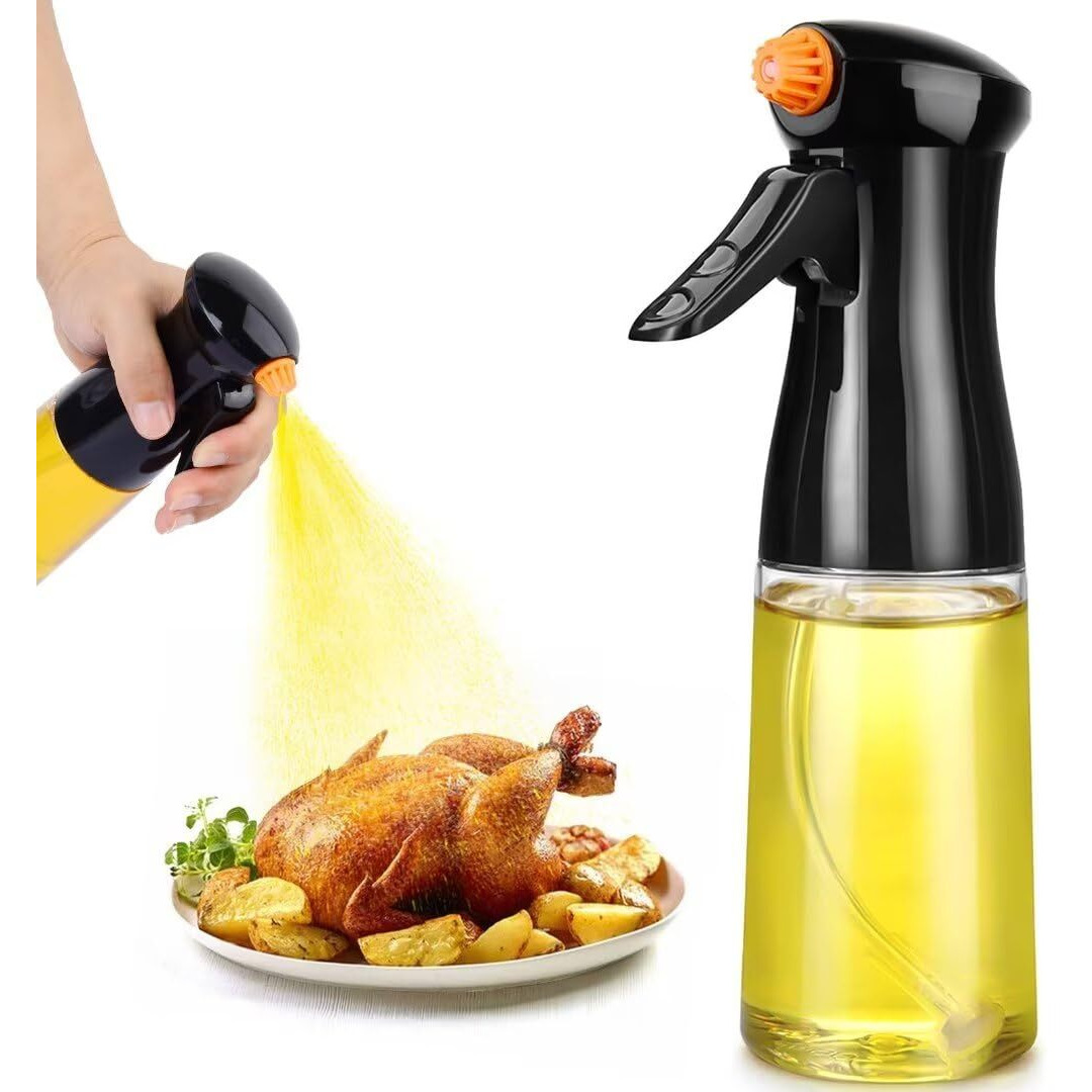 Oil Sprayer For Cooking, Upgraded Olive Oil Sprayer Bottle, Air Fryer Accessories, Oil Mister 7Oz/200Ml Oil Vinegar Spritzer, Kitchen Gadgets For Salad, Bbq, Roasting (Black)
