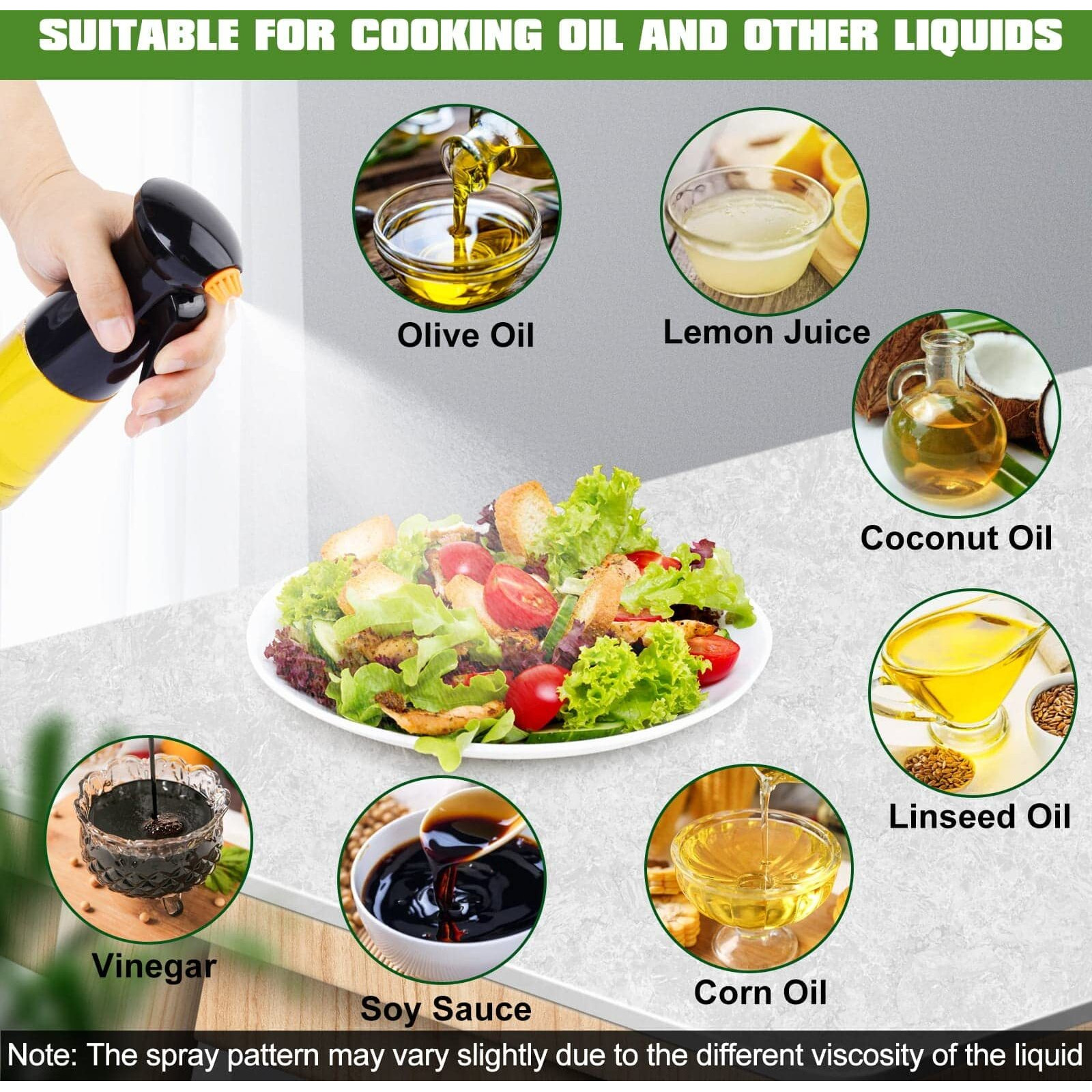 Oil Sprayer For Cooking, Upgraded Olive Oil Sprayer Bottle, Air Fryer Accessories, Oil Mister 7Oz/200Ml Oil Vinegar Spritzer, Kitchen Gadgets For Salad, Bbq, Roasting (Black)