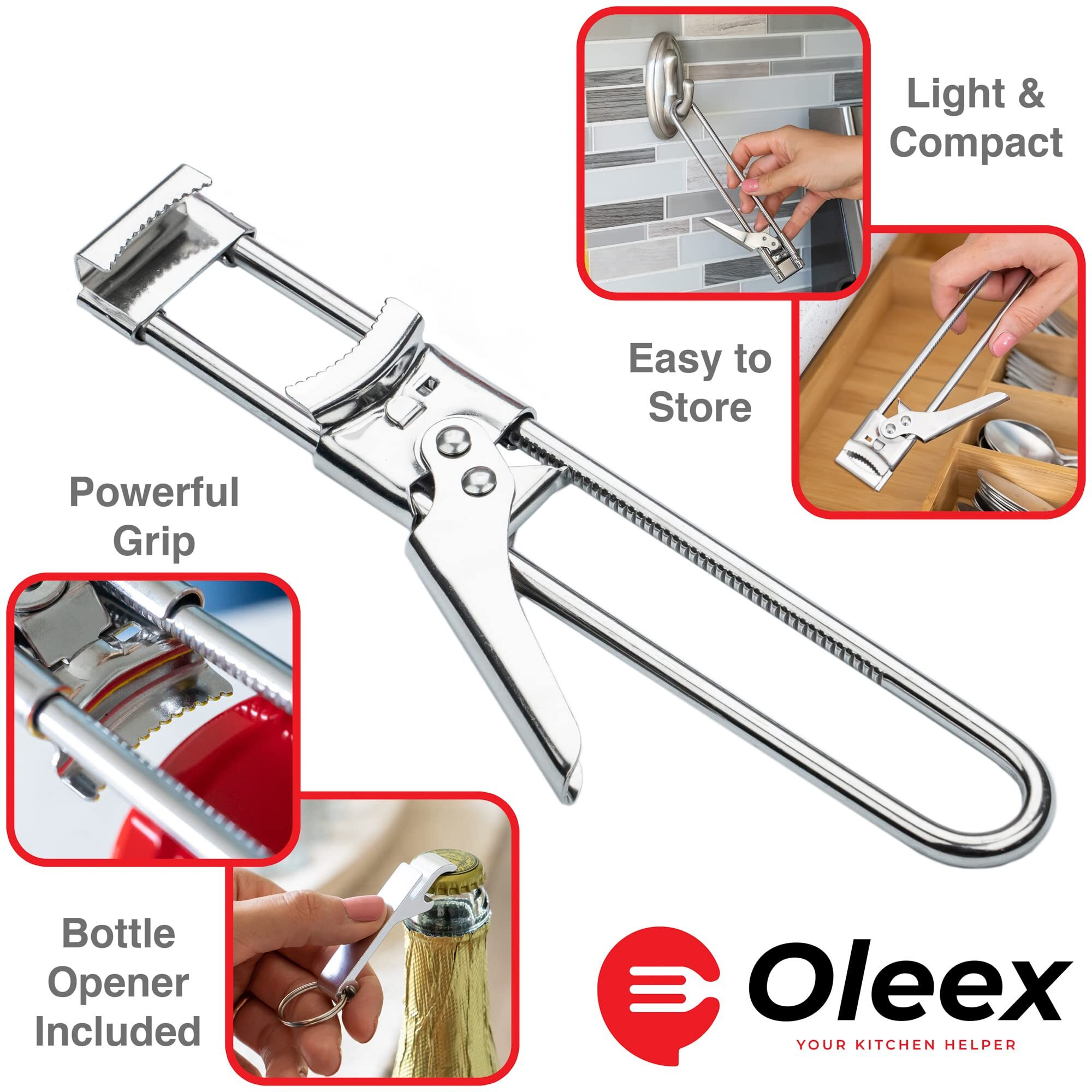 Oleex Jar Opener For Weak Hands (X2) With Keychain Bottle Cap Opener. Easy Jar Opener For Seniors With Arthritis Or Kids Jar Openers. Jar Gripper Tight Lid Opener And Bottle Opener Kitchen Gadgets