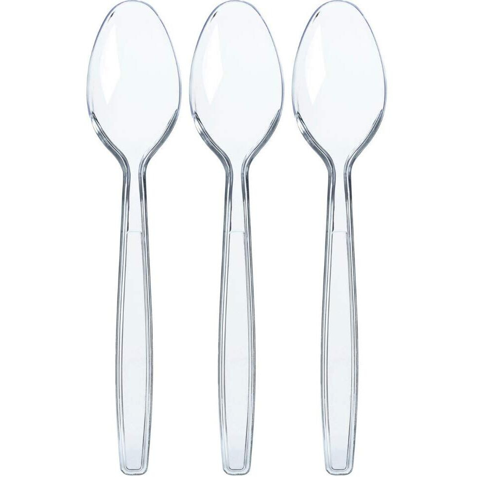 Prestee 300 Clear Plastic Spoons Bulk - Plastic Silverware Spoons - Plastic Spoon Heavy Duty Cutlery - Disposable Spoons Flatware Pack - Plastic Utensil Set - Spoon Plastic Disposable Silverware