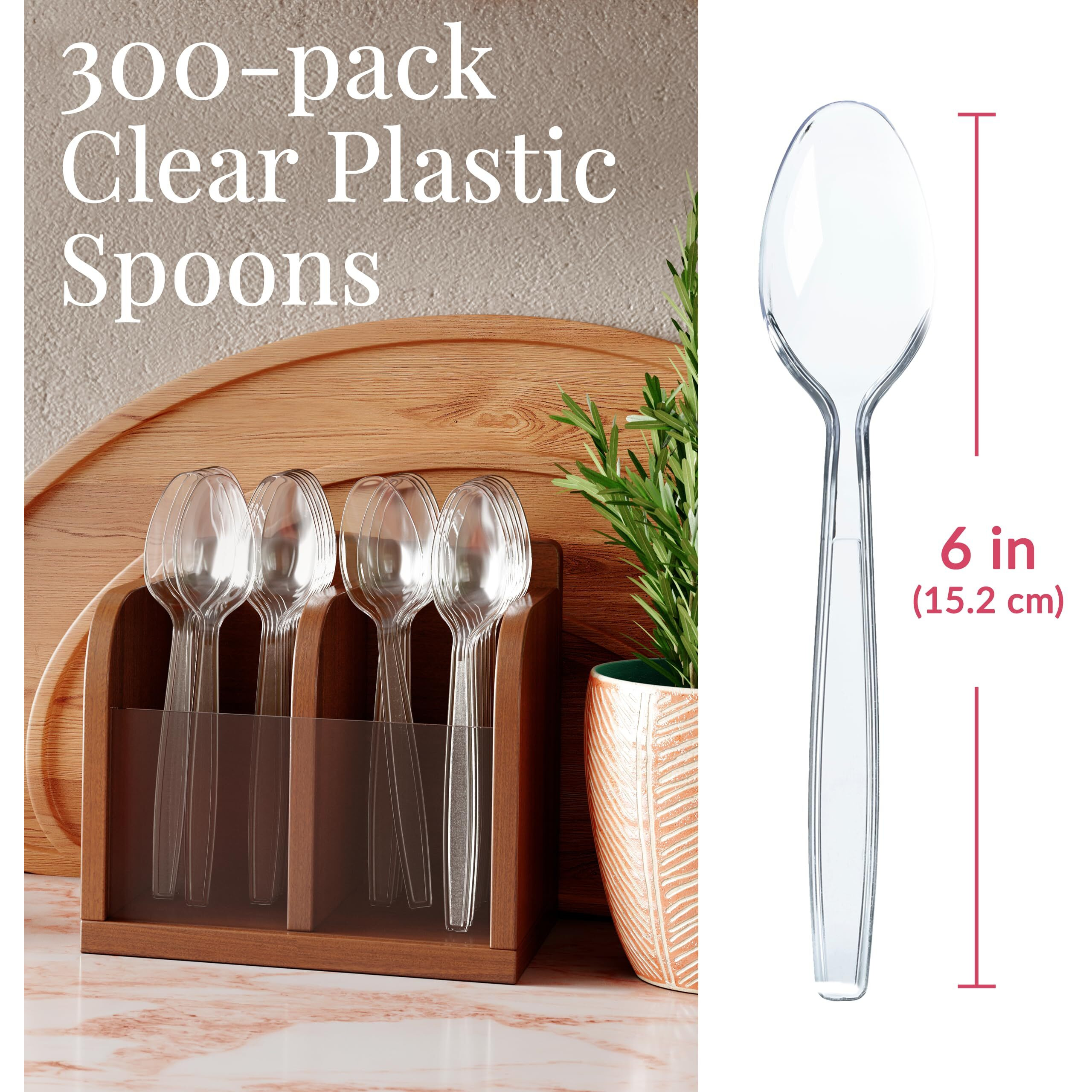 Prestee 300 Clear Plastic Spoons Bulk - Plastic Silverware Spoons - Plastic Spoon Heavy Duty Cutlery - Disposable Spoons Flatware Pack - Plastic Utensil Set - Spoon Plastic Disposable Silverware