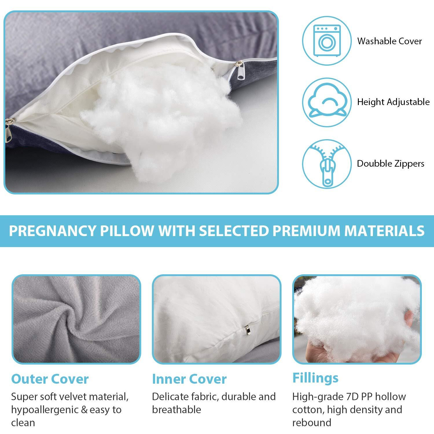 Battop Pregnancy Pillow For Sleeping,Full Body Maternity Pillow With Removable Washable Cover,Support For Back,Hips,Legs,Belly For Pregnant Women