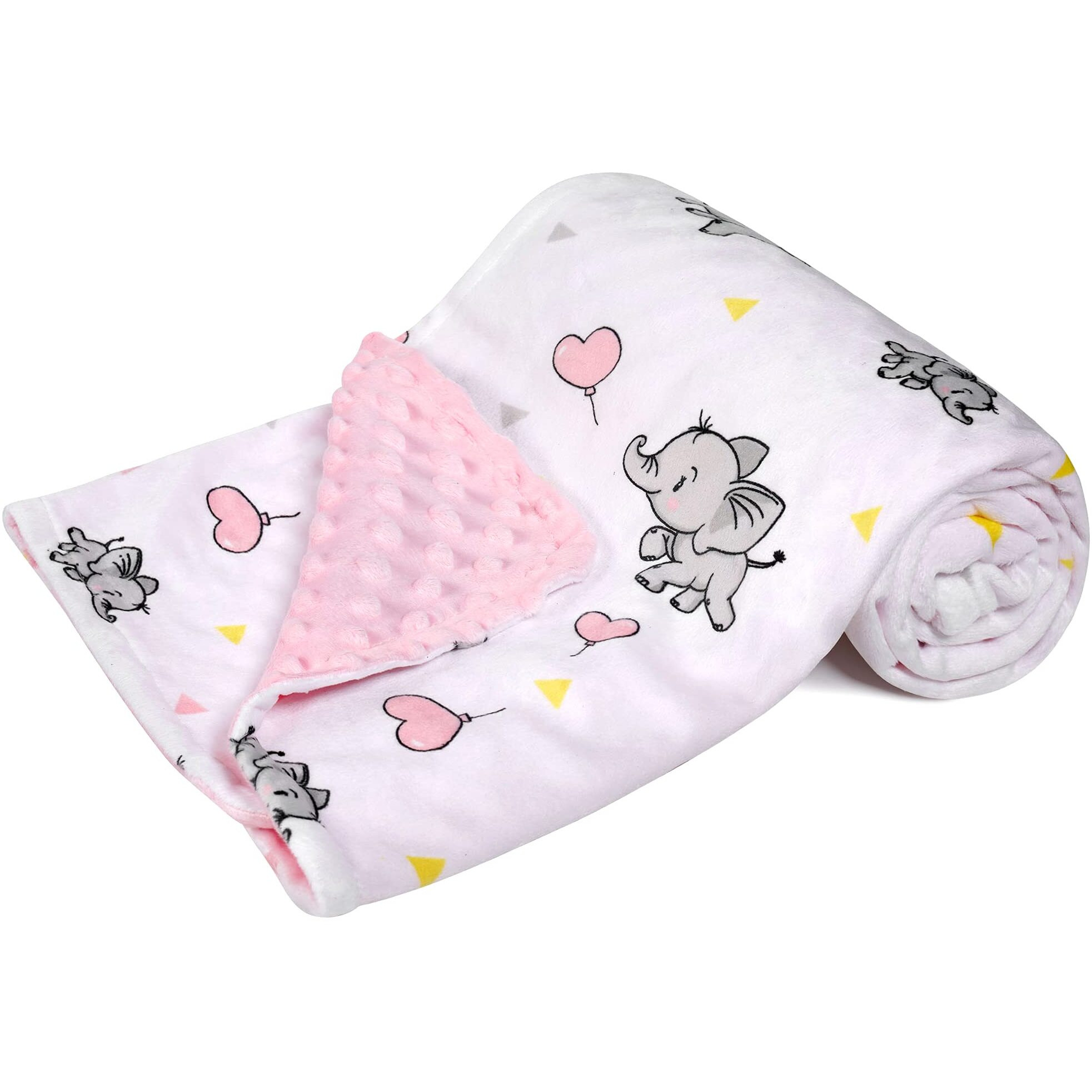 Daysu Silky Micro Soft Plush Baby Blankets For Girls With Print Animal Pattern And Soothing Raised Dots, Double Layer Bed Throws For Baby Crib, Elephant, Pink, 30X40 Inches