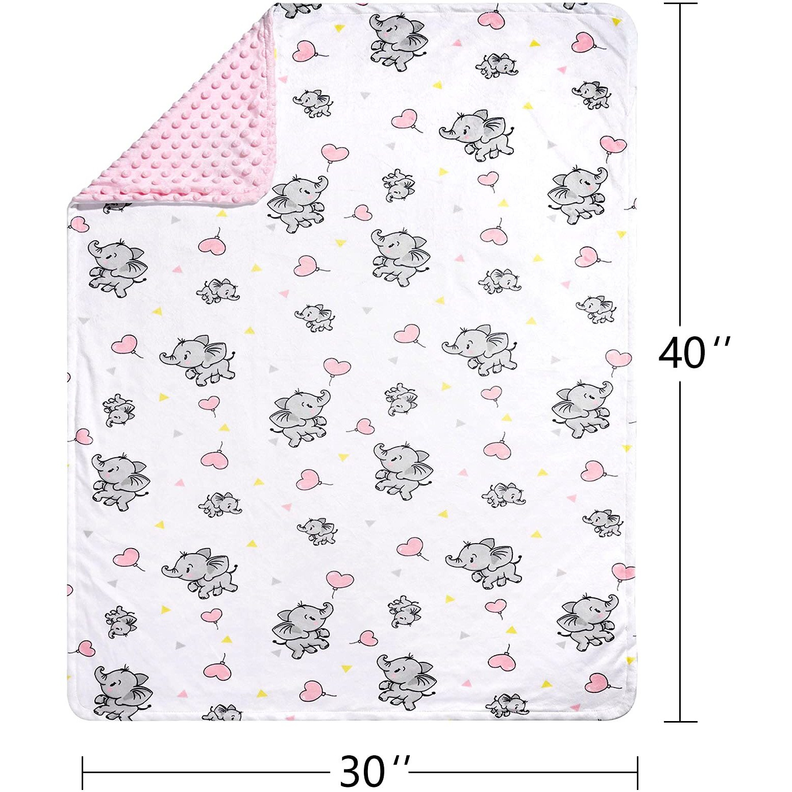 Daysu Silky Micro Soft Plush Baby Blankets For Girls With Print Animal Pattern And Soothing Raised Dots, Double Layer Bed Throws For Baby Crib, Elephant, Pink, 30X40 Inches