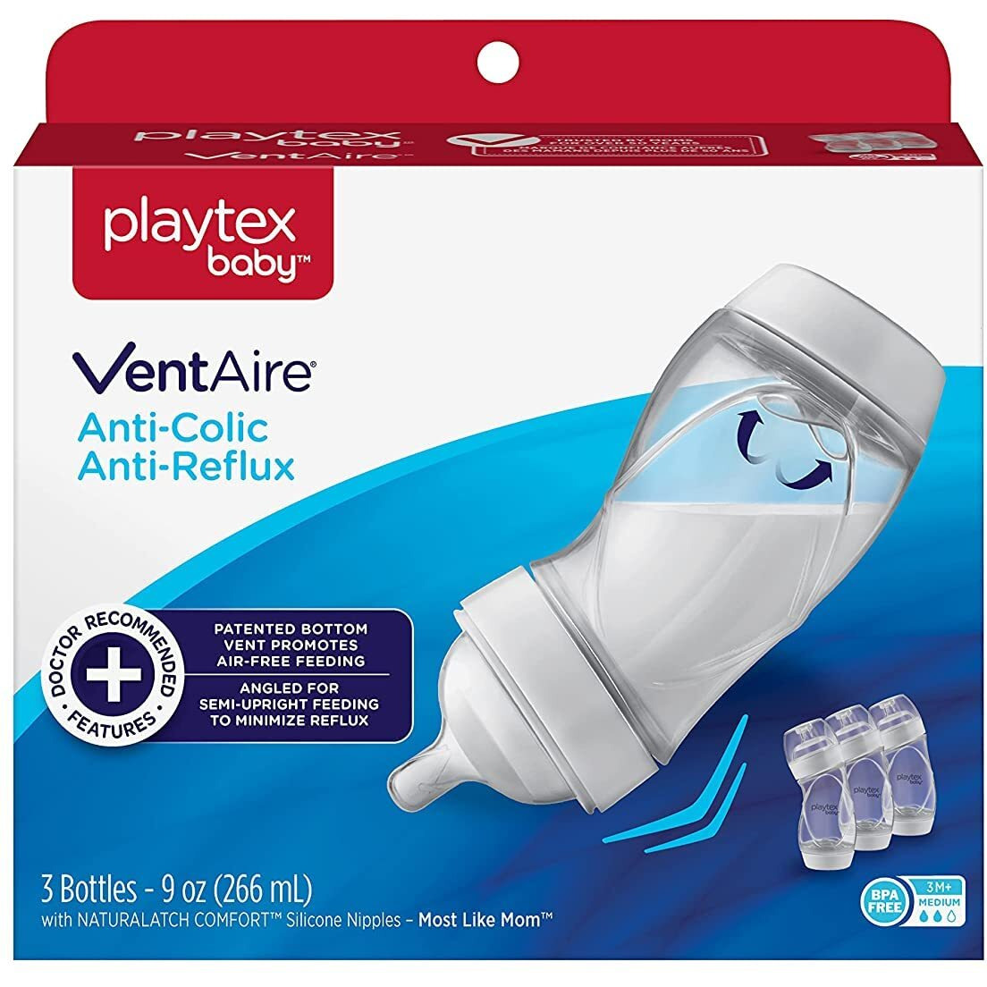 Playtex Baby Ventaire Bottle, Helps Prevent Colic & Reflux, 9 Ounce Bottles, 3 Count