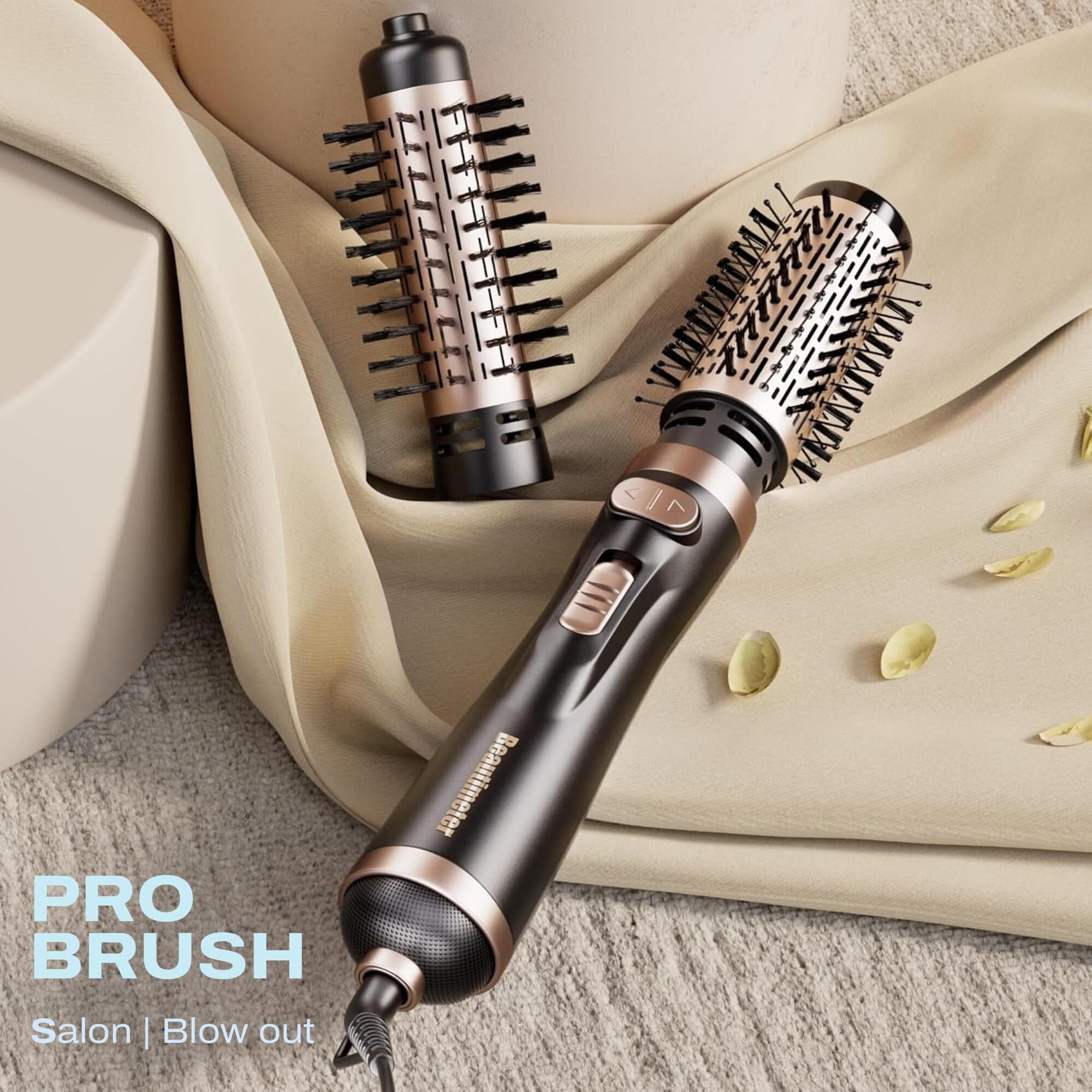 Beautimeter 3-In-1 Hot Air Styler Rotating Blow Dryer Brush With 2-Inch And 1.5-Inch Brushes