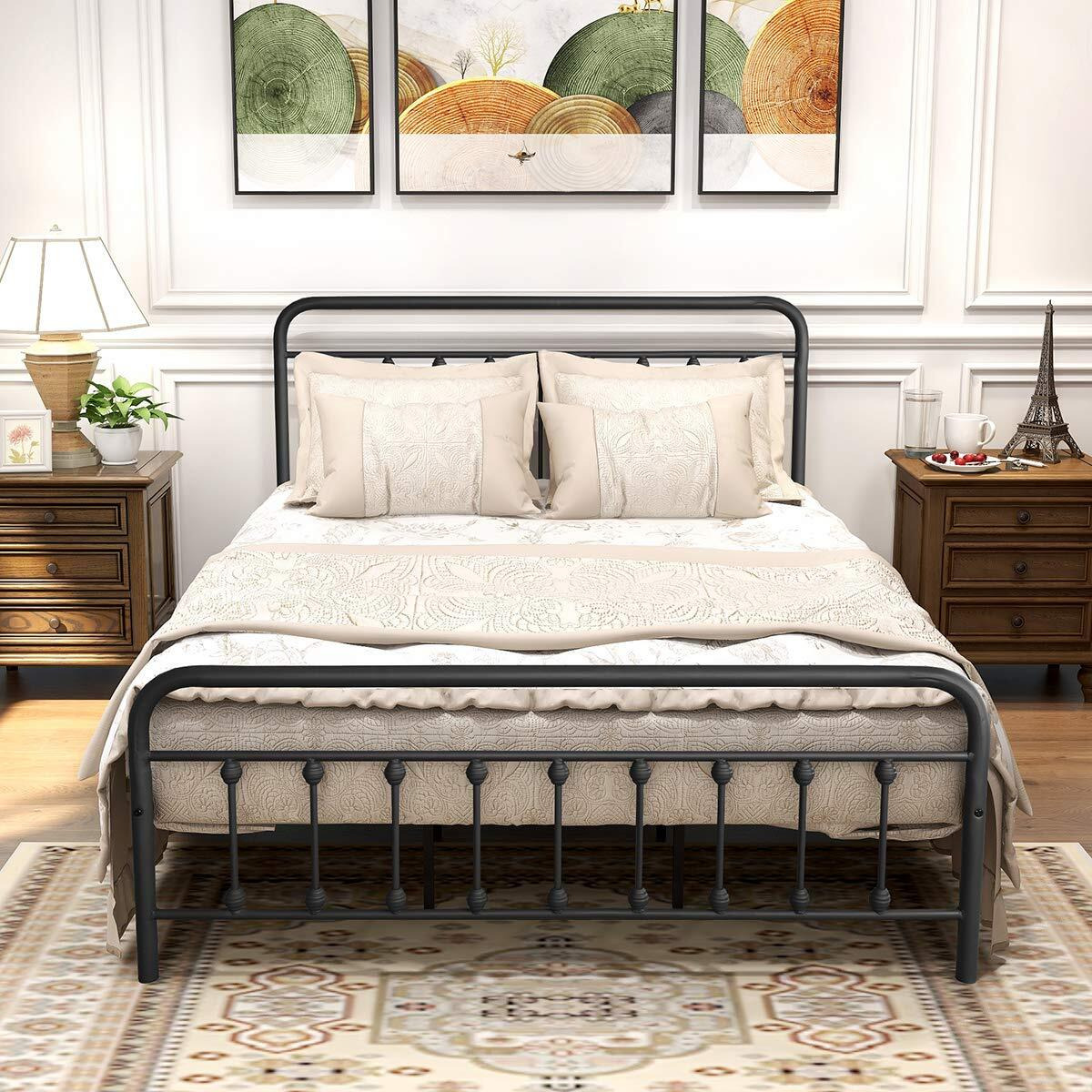 Dumee Metal Queen Bed Frame With Headboard And Footboard Farmhouse Platform Bed Frame Queen Size Under Bed Storage No Box Spring Needed, Textured Black