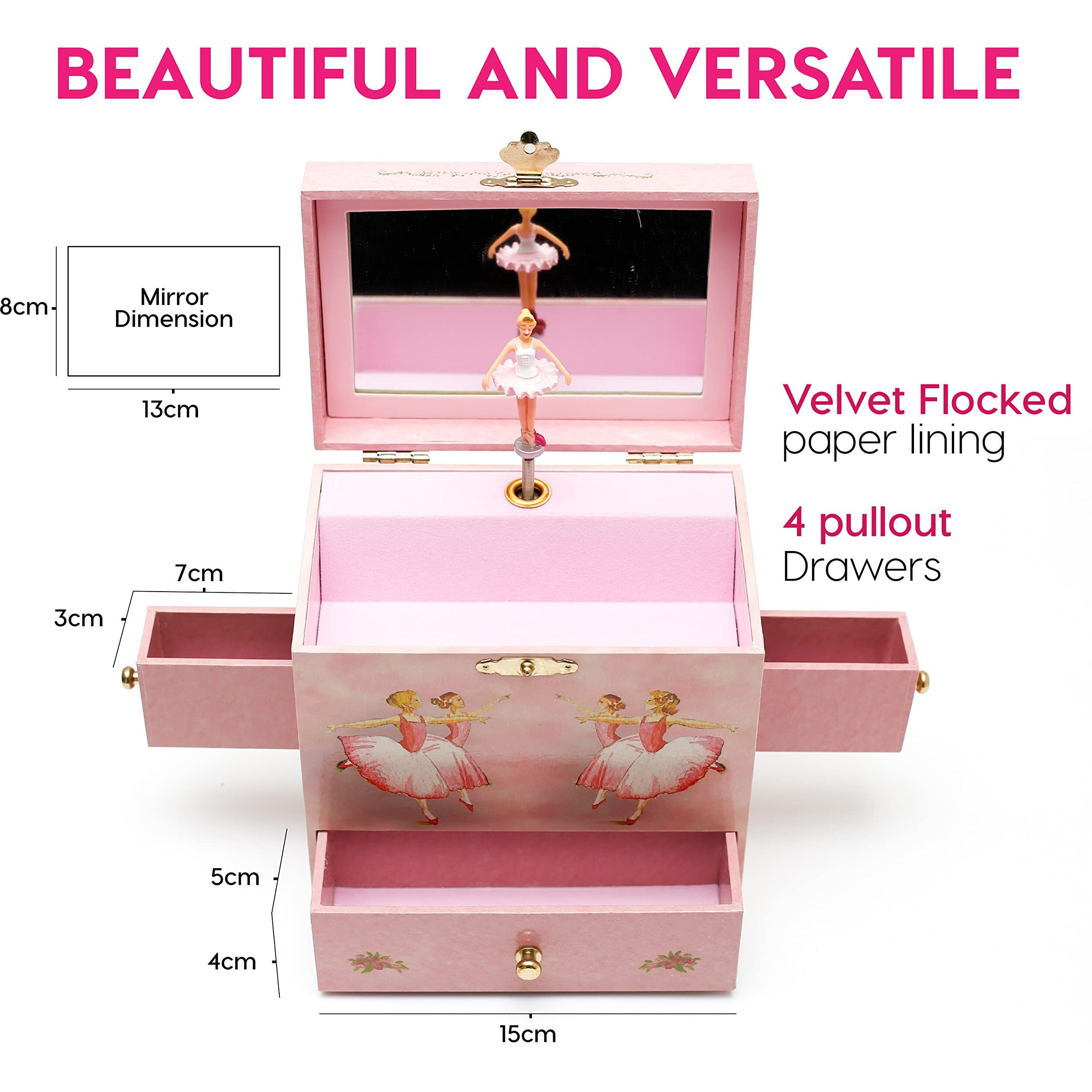 Enchantmints Ballerina Musical Jewelry Box Spins To "&quotSwan Lake"" 4 Drawer Treasure Storage