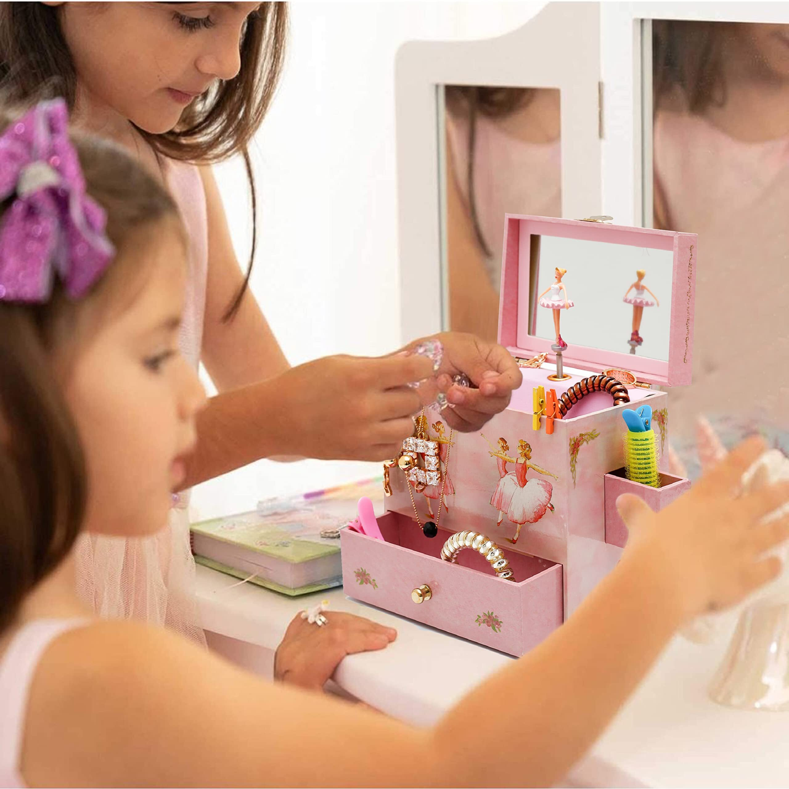 Enchantmints Ballerina Musical Jewelry Box Spins To "&quotSwan Lake"" 4 Drawer Treasure Storage