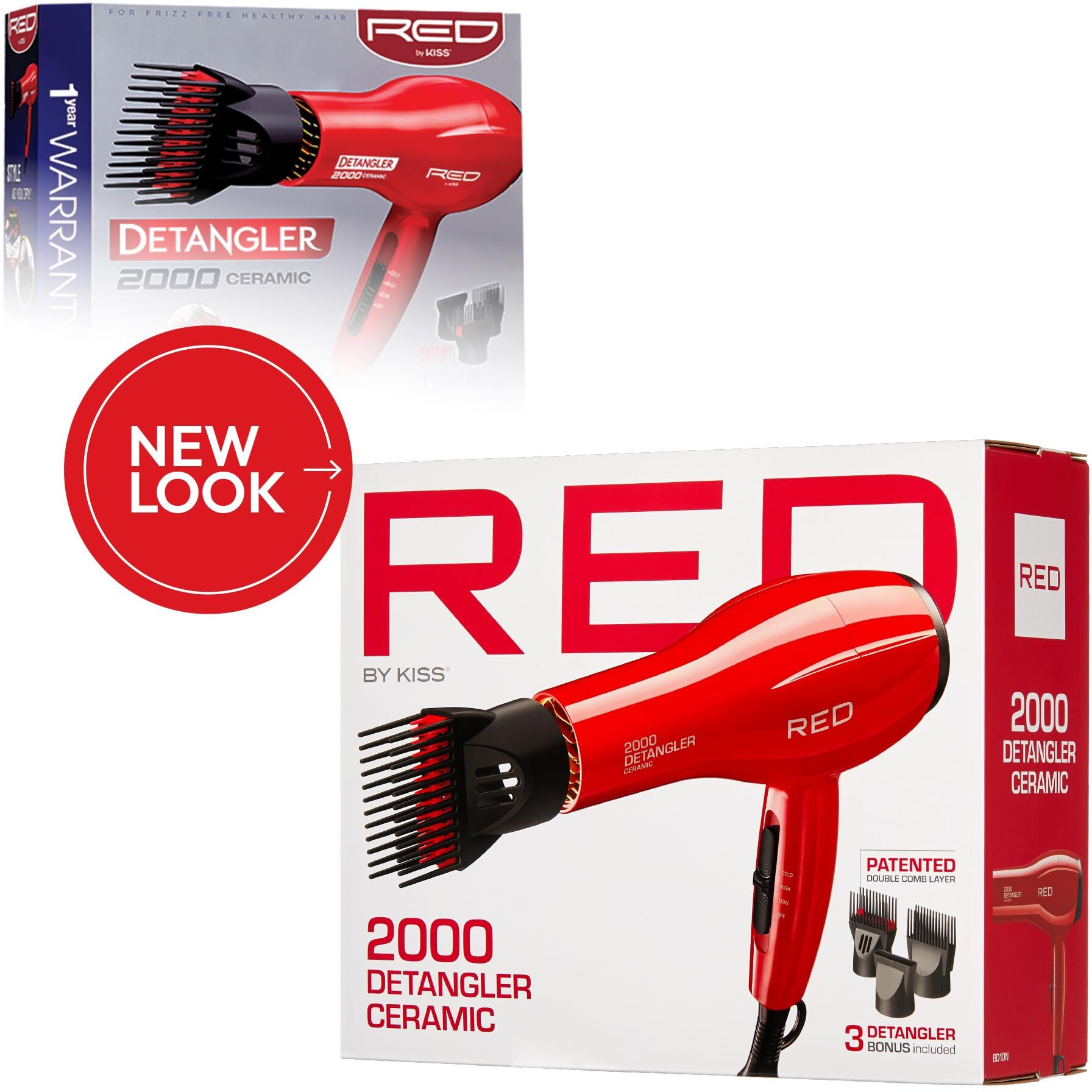 Kiss Products Red Detangler Dryer Plus 3 Attachments, 1.75 Pound