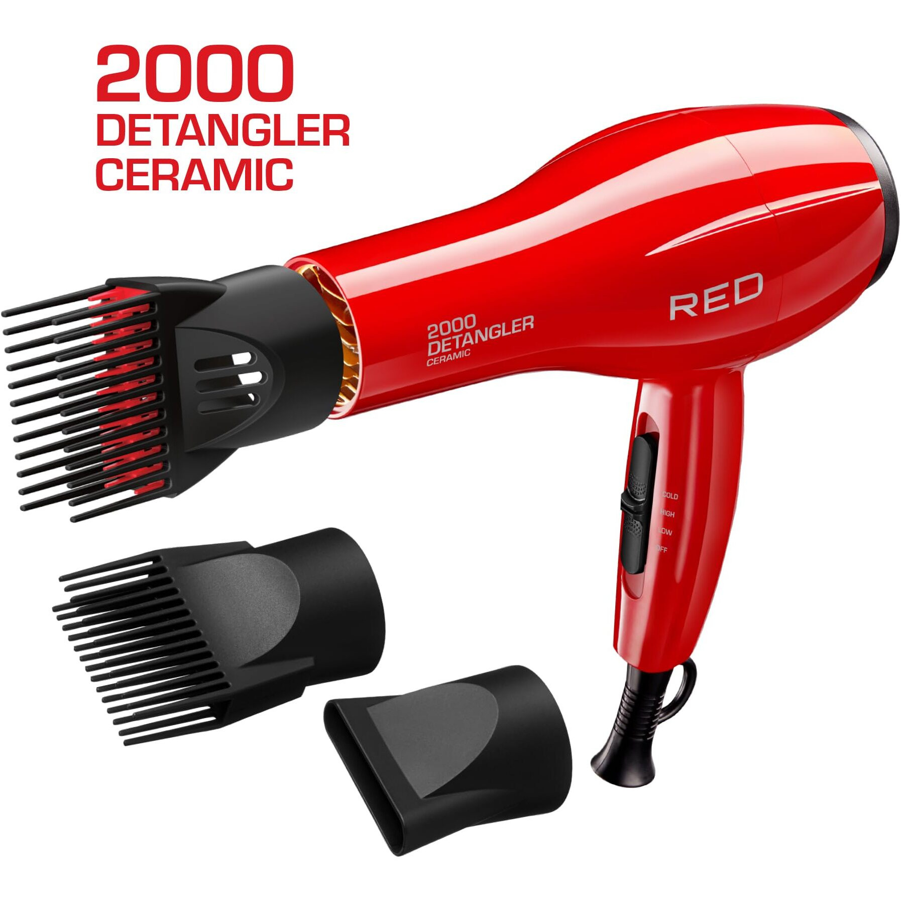 Kiss Products Red Detangler Dryer Plus 3 Attachments, 1.75 Pound