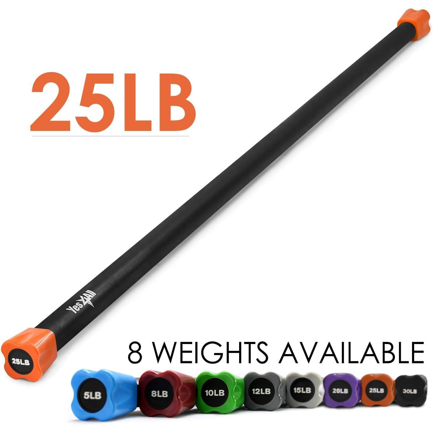 Yes4All Total Body Weighted Workout Bar, Body Bar For Exercise, Therapy, Aerobics, And Yoga, Strength Training 25Lbs