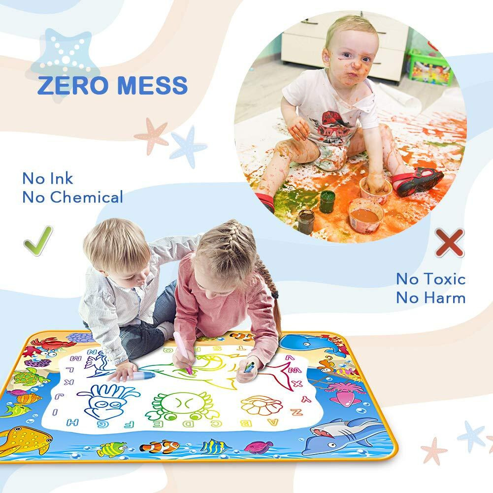 Water Doodle Mat - Kids Painting Writing Color Doodle Drawing Mat Toy Bring Magic Pens Educational Toys For Age 2 3 4 5 6 7 Year Old Girls Boys Age Toddler Gift