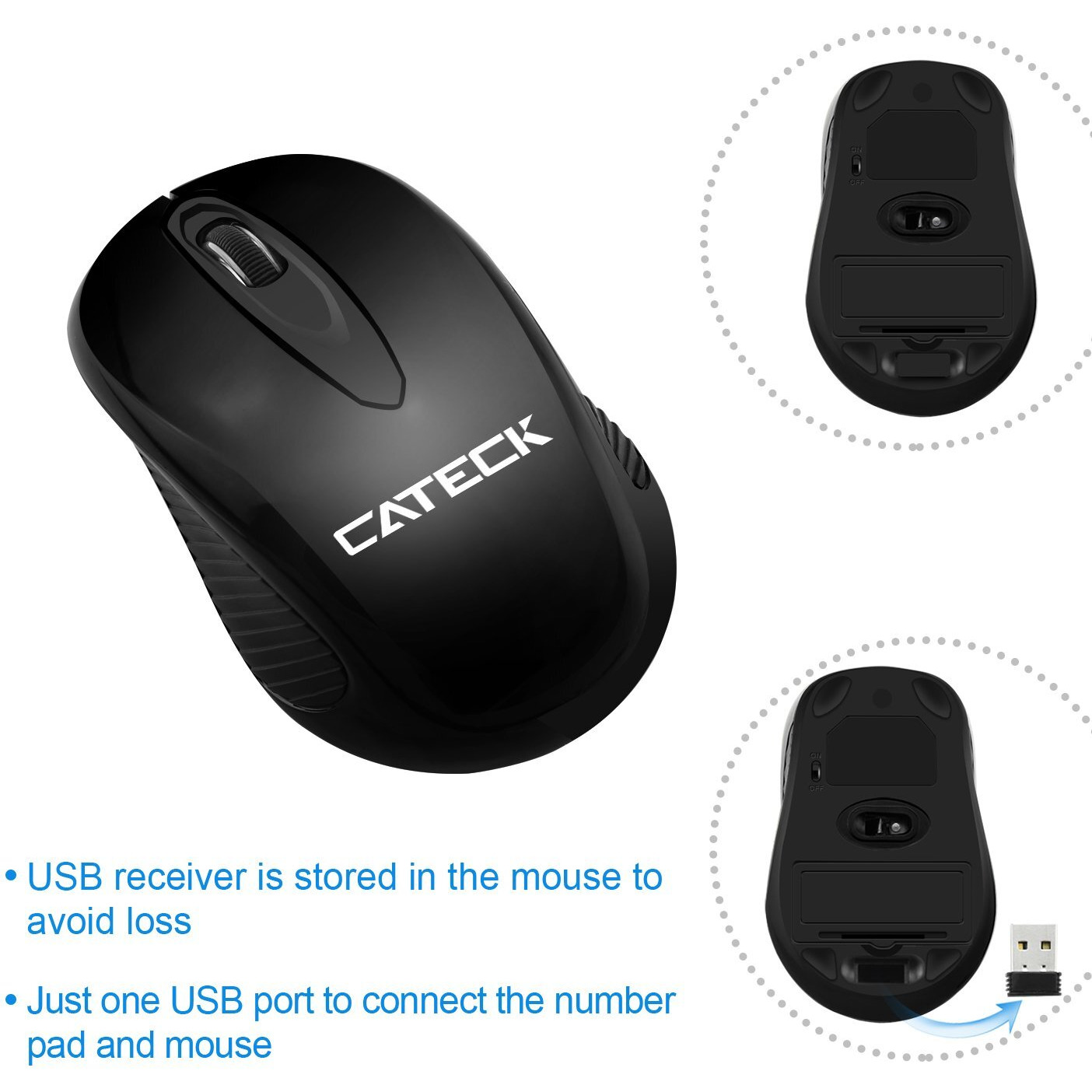 Numeric Keypad & Mouse Combo, Cateck 2.4G 19 Keys Wireless Mini Usb Number Pad Keyboard And Mouse Combo With Usb Receiver For Laptop Desktop Pc Notebook- Just One Usb Receiver