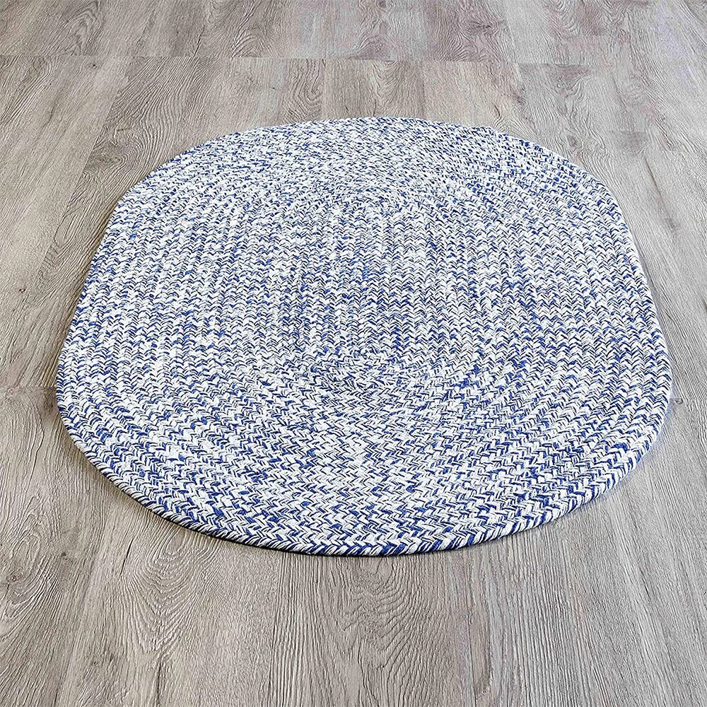 Super Area Rugs Farmhouse Braided Rug 2' X 3' Oval Cotton Kitchen Reversible Carpet, Blue & White